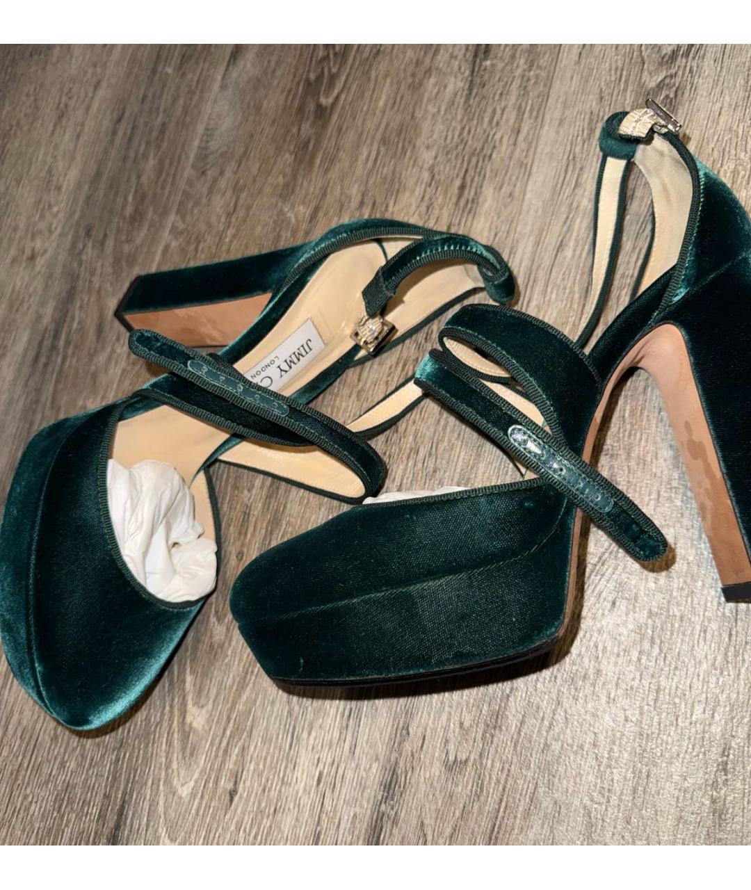 JIMMY CHOO Зеленые бархатные туфли, фото 5