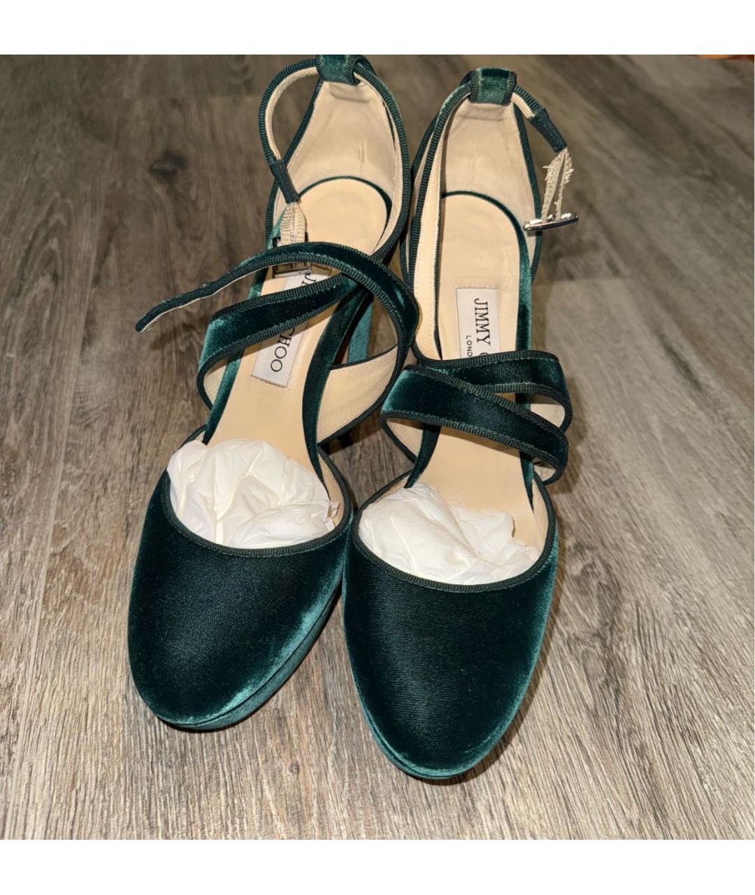 JIMMY CHOO Зеленые бархатные туфли, фото 3