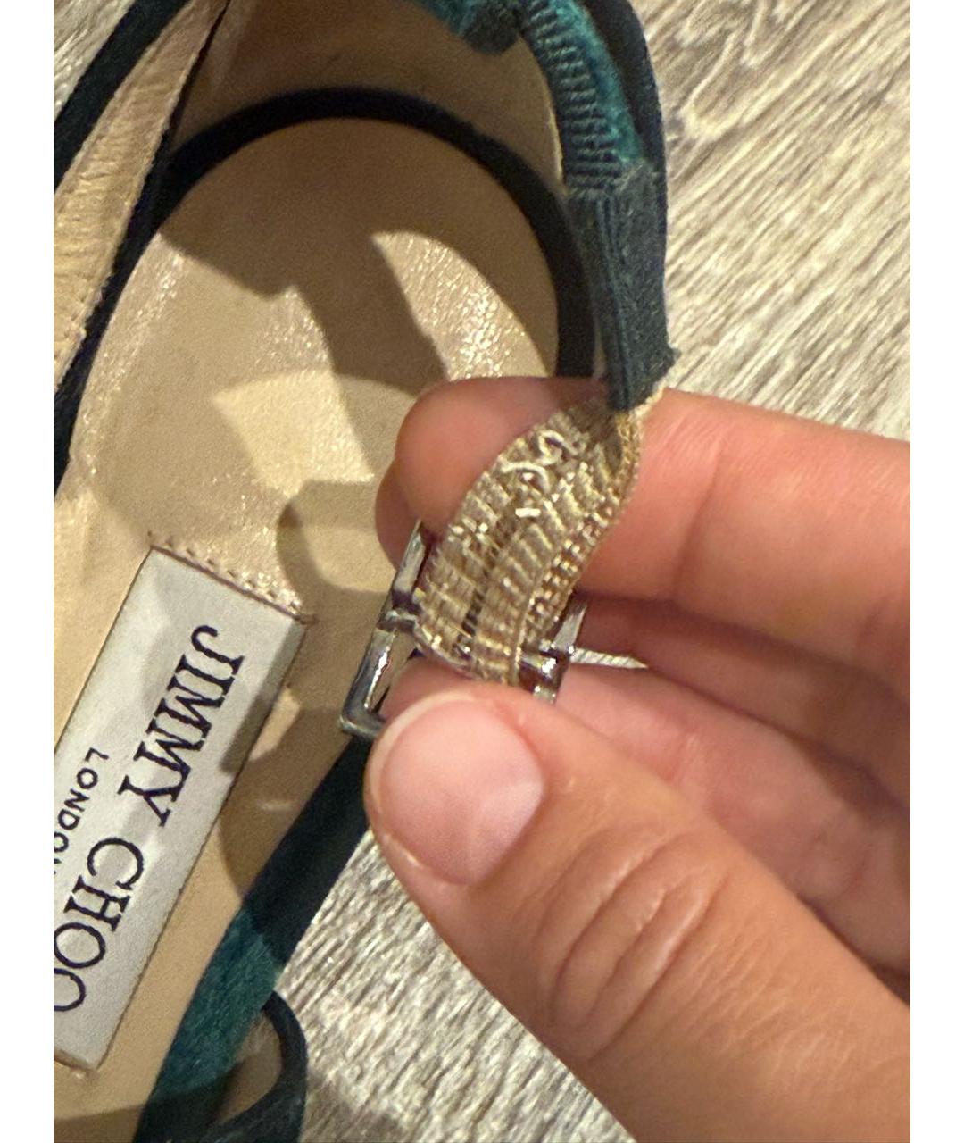 JIMMY CHOO Зеленые бархатные туфли, фото 6