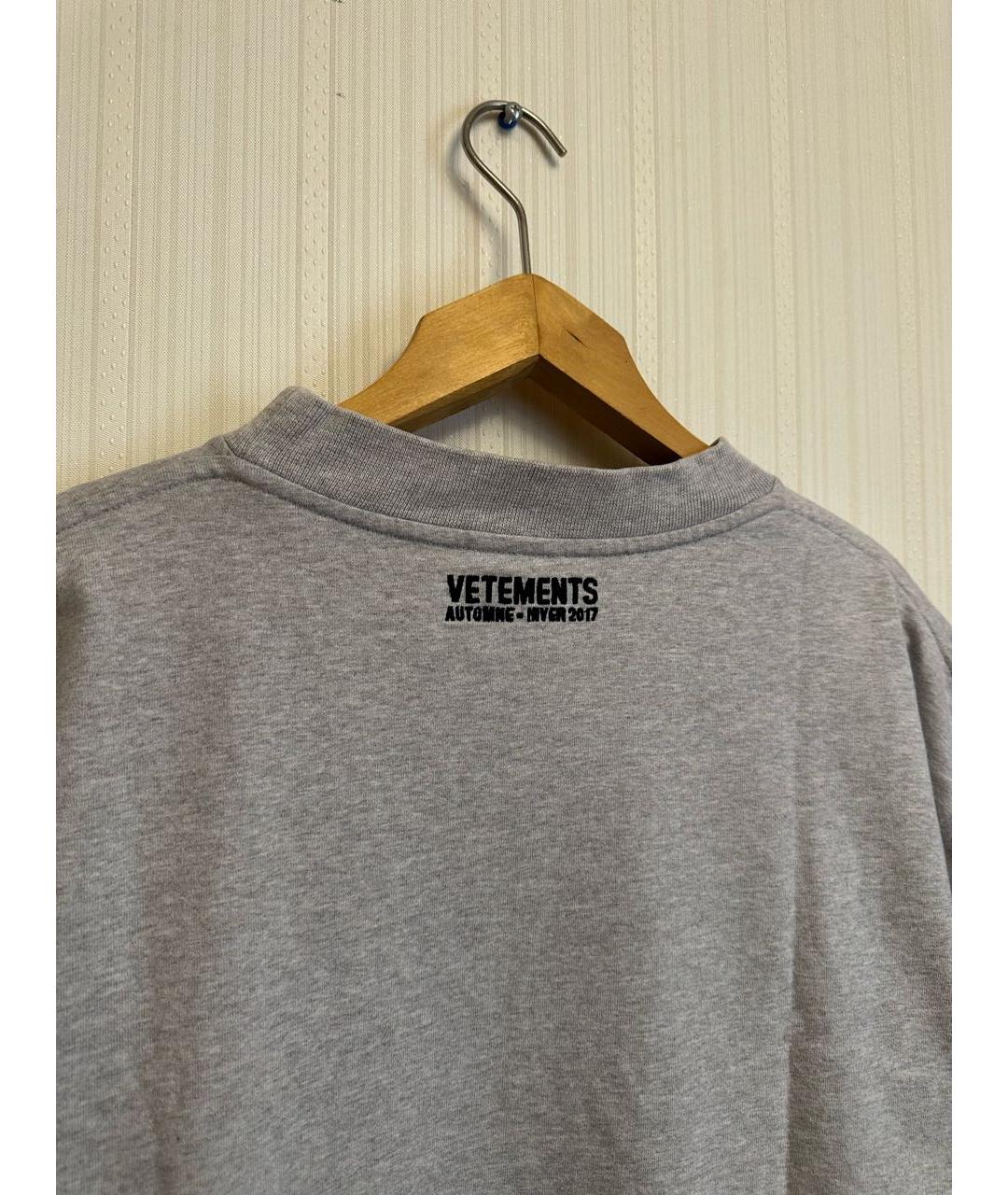 VETEMENTS Серая хлопковая футболка, фото 3