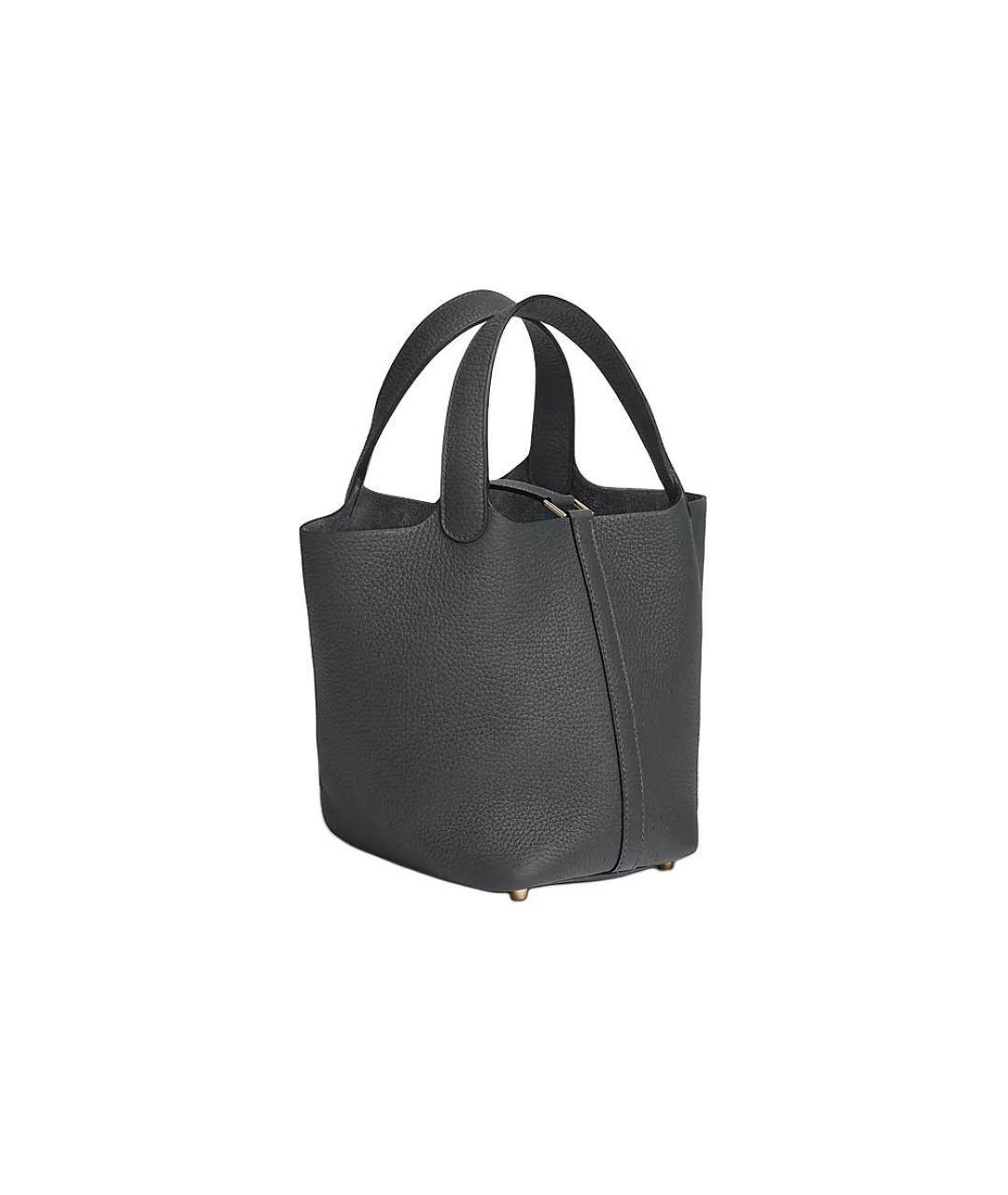 HERMES Серая кожаная сумка с короткими ручками, фото 3