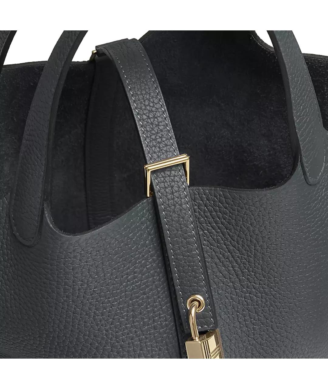 HERMES Серая кожаная сумка с короткими ручками, фото 4