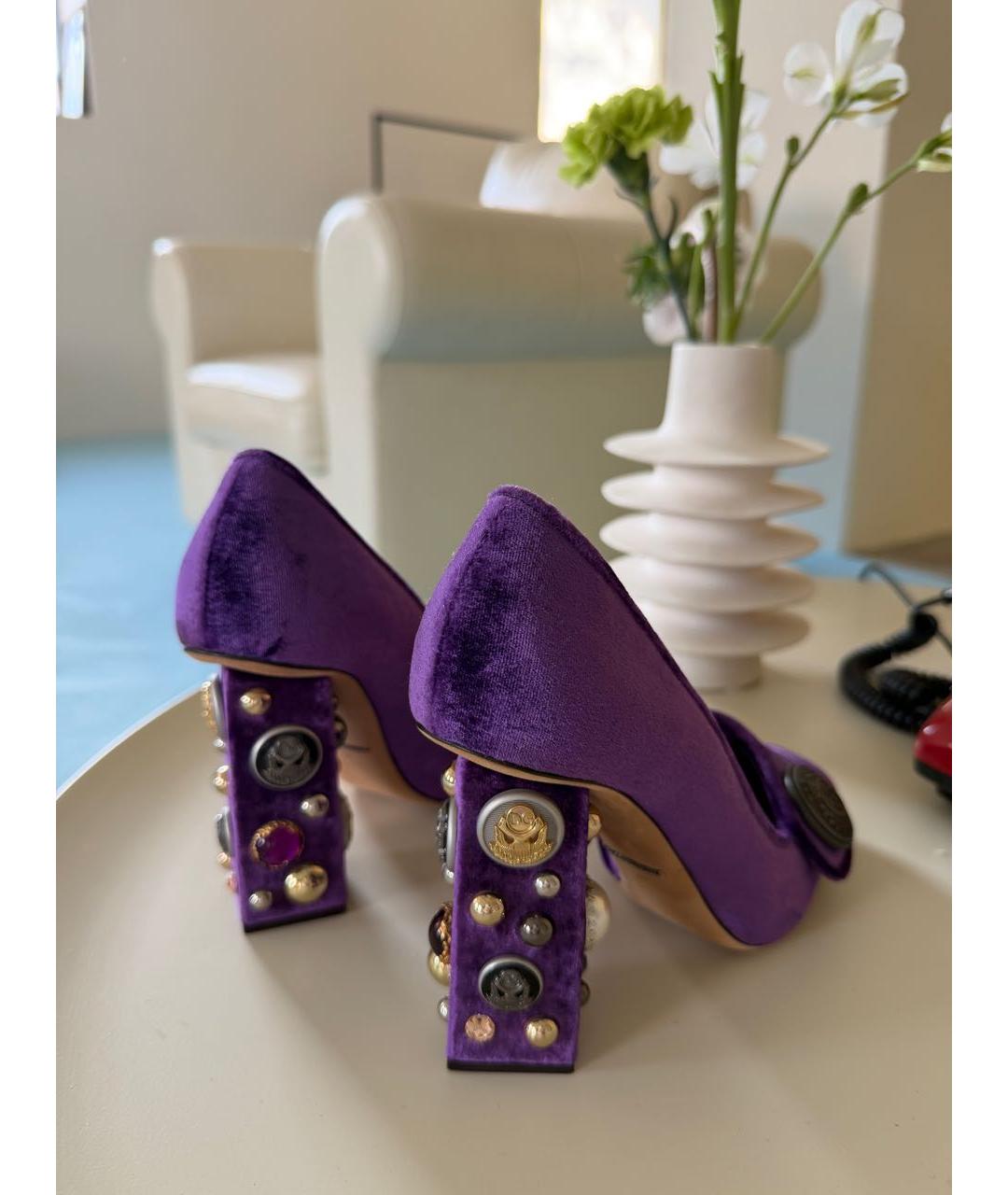 DOLCE&GABBANA Фиолетовые бархатные туфли, фото 5
