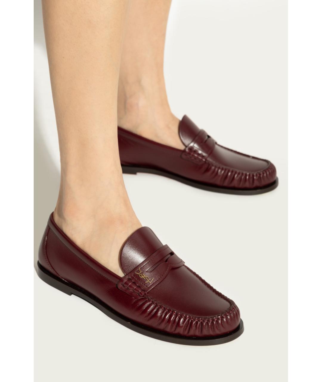 SAINT LAURENT Бордовые кожаные лоферы, фото 3