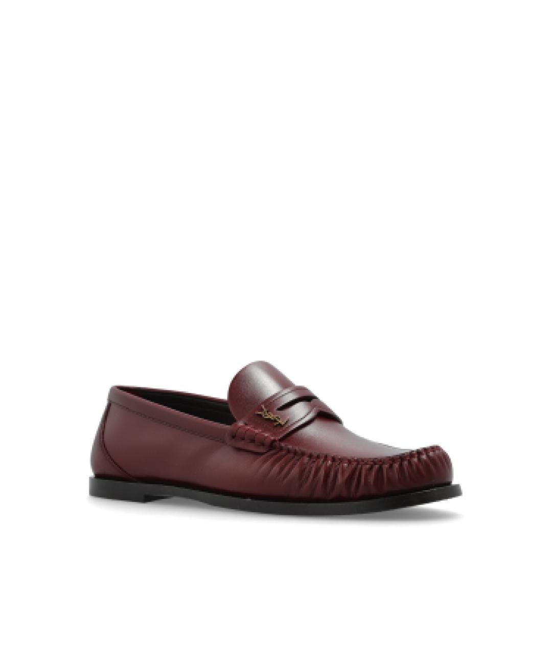 SAINT LAURENT Бордовые кожаные лоферы, фото 2