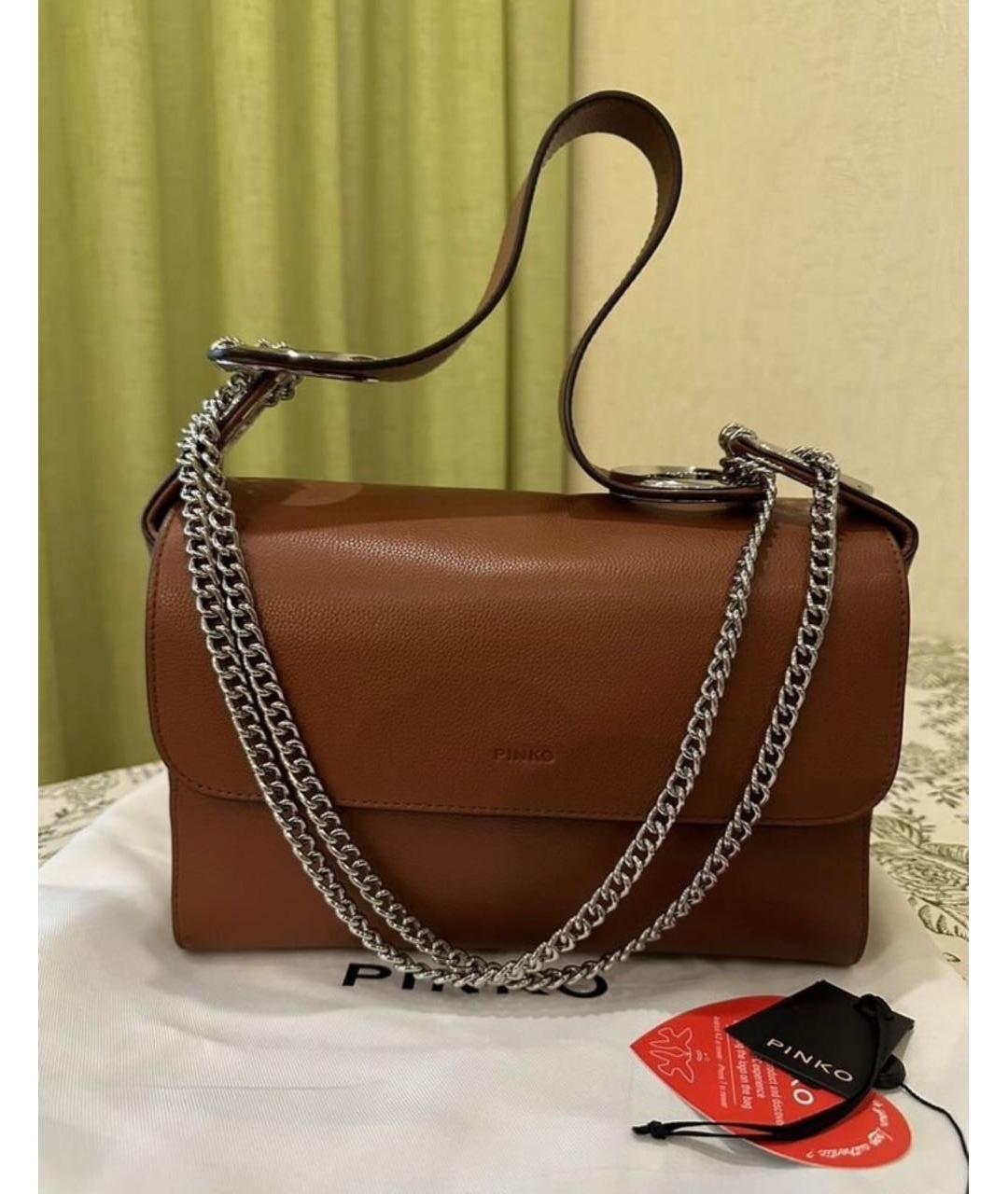 PINKO Коричневая кожаная сумка с короткими ручками, фото 9