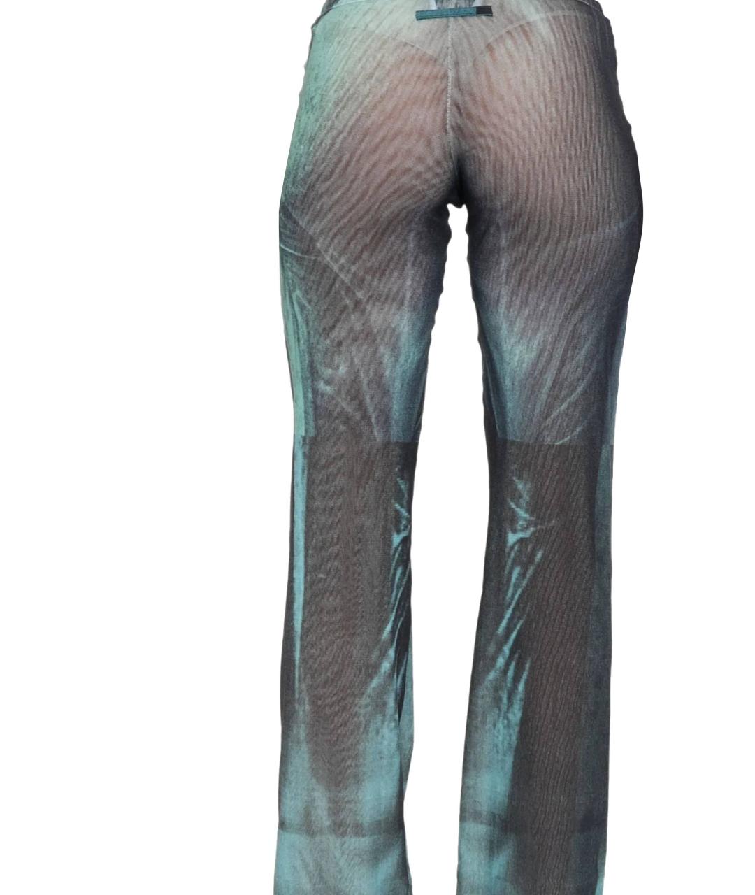 JEAN PAUL GAULTIER Бирюзовые полиамидовые прямые брюки, фото 3