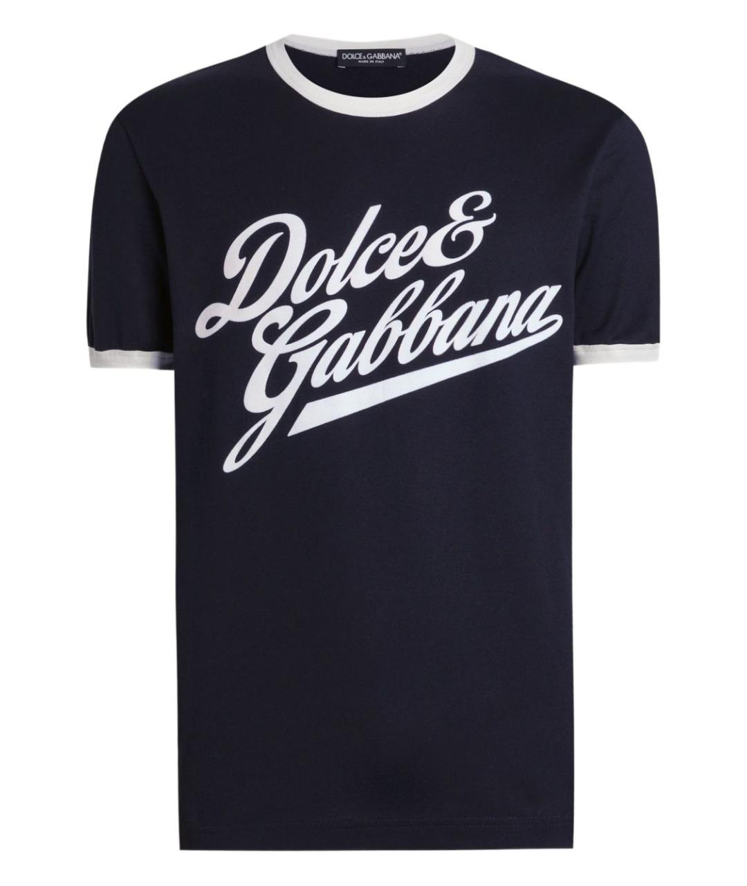 DOLCE&GABBANA Темно-синяя хлопковая футболка, фото 1