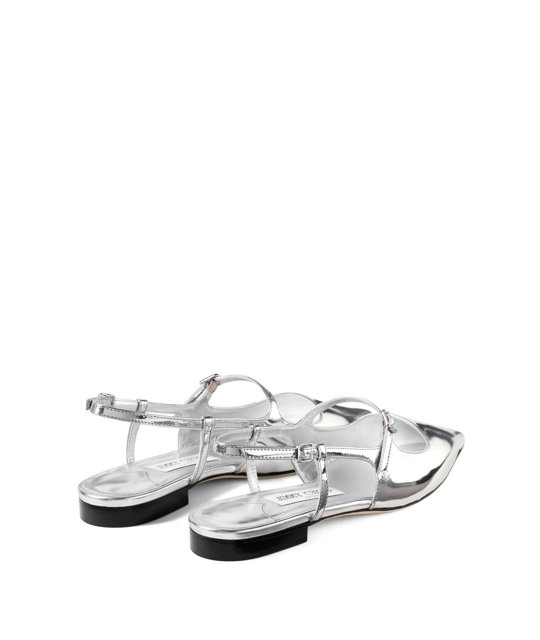 JIMMY CHOO Серебряные кожаные босоножки, фото 3