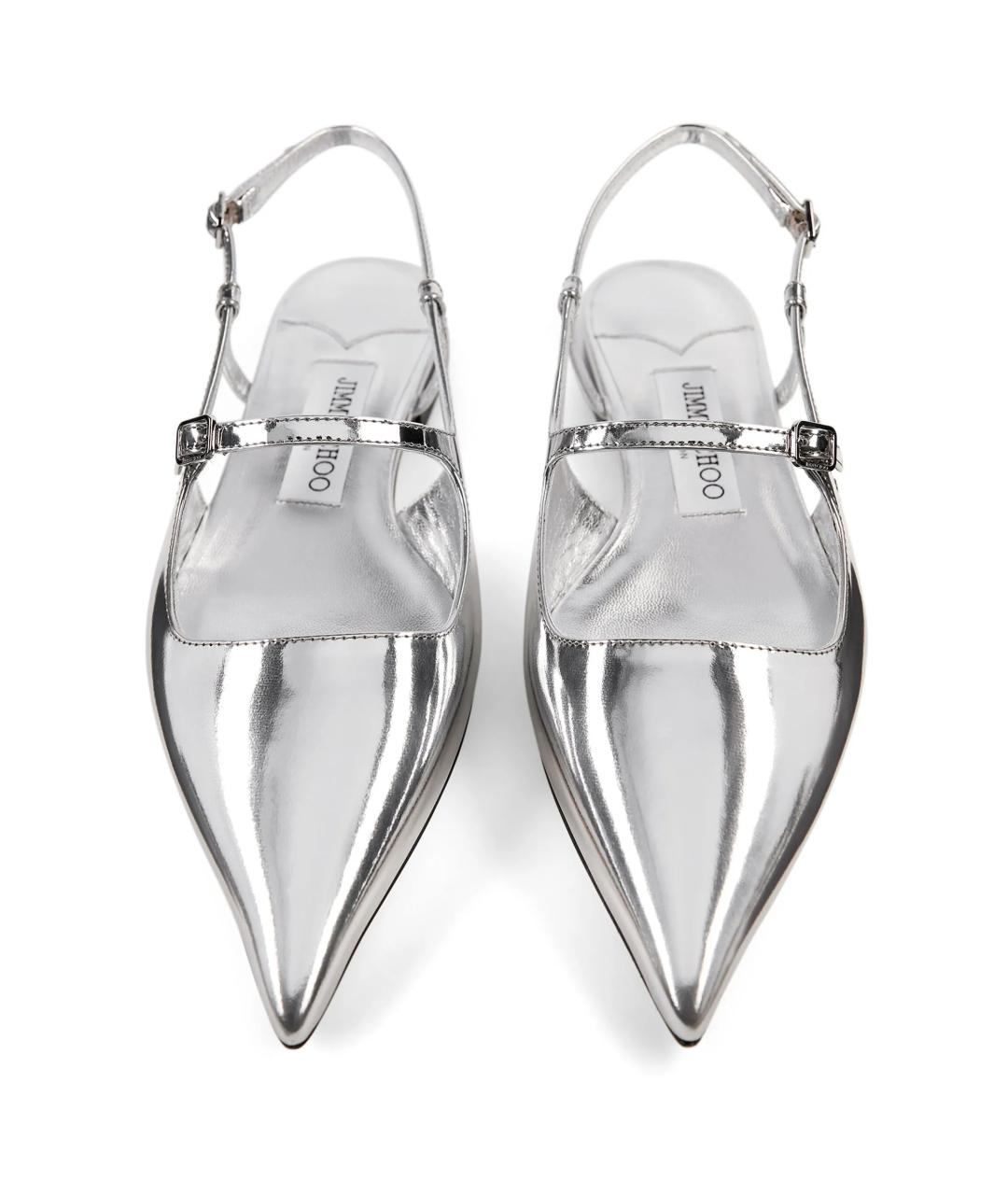 JIMMY CHOO Серебряные кожаные босоножки, фото 4