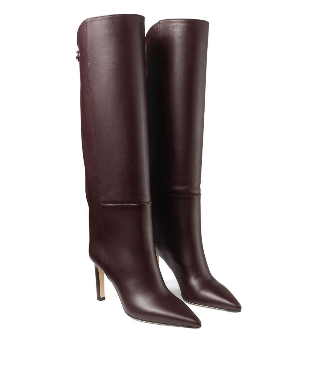 JIMMY CHOO Бордовые кожаные сапоги, фото 2