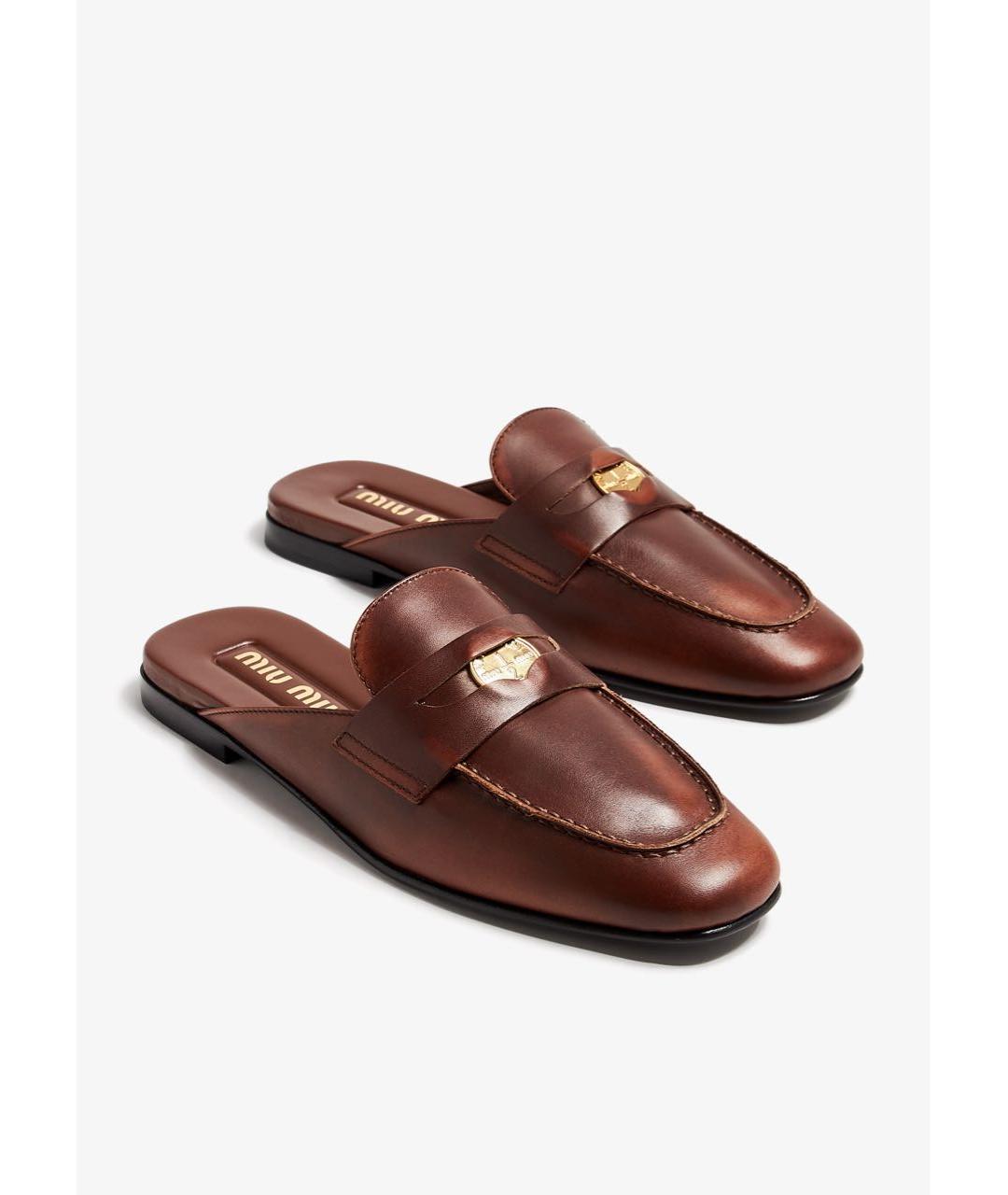 MIU MIU Коричневые кожаные мюли, фото 4