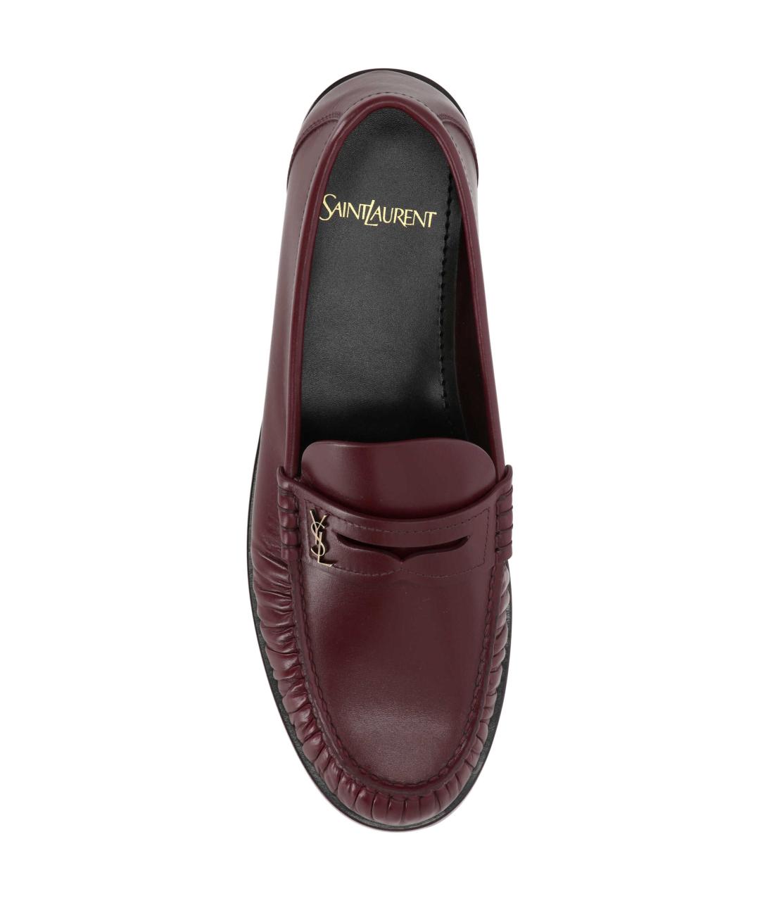 SAINT LAURENT Бордовые кожаные лоферы, фото 4