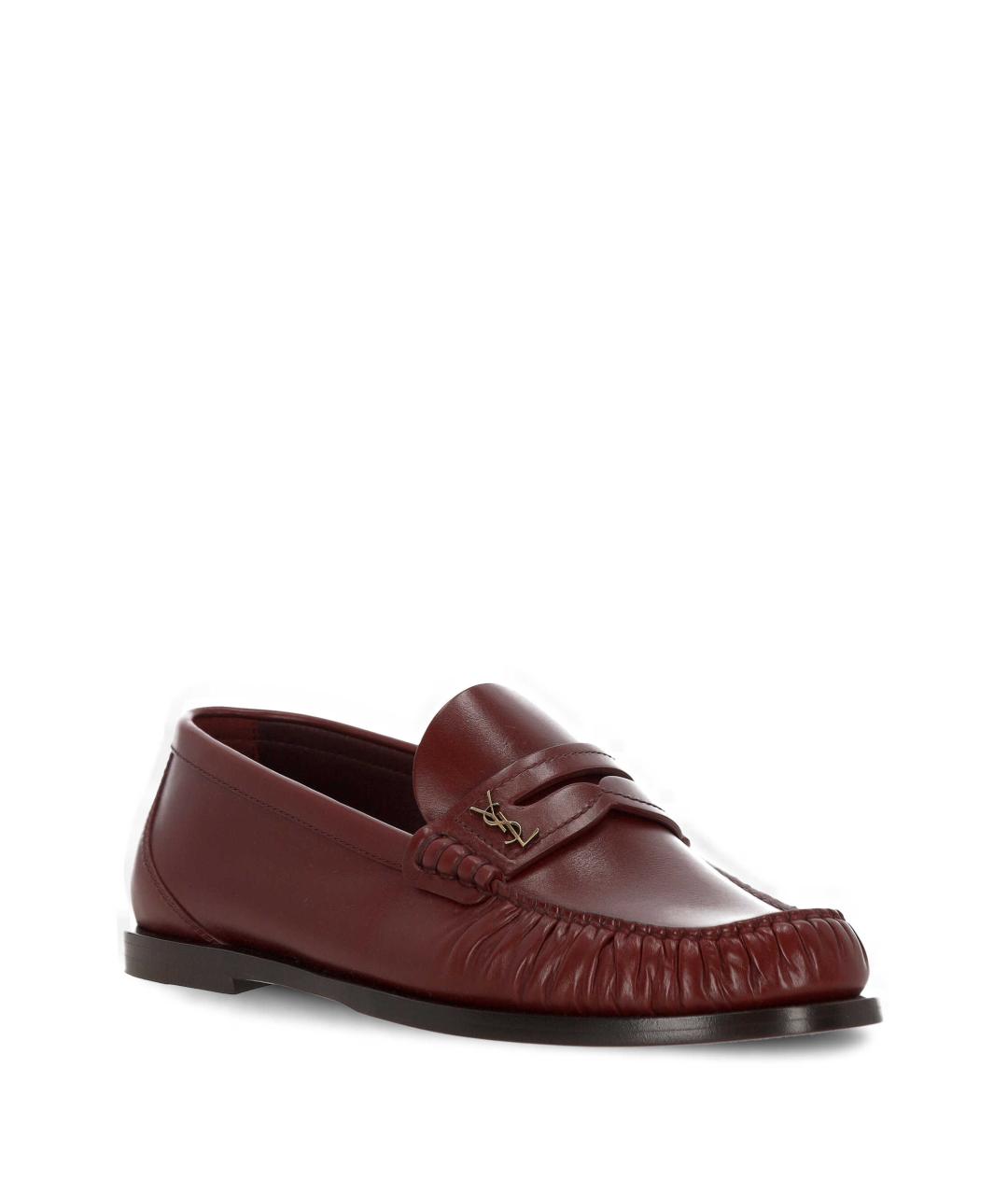 SAINT LAURENT Бордовые кожаные лоферы, фото 2
