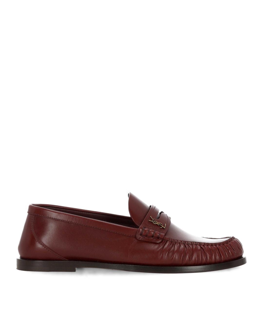 SAINT LAURENT Бордовые кожаные лоферы, фото 1
