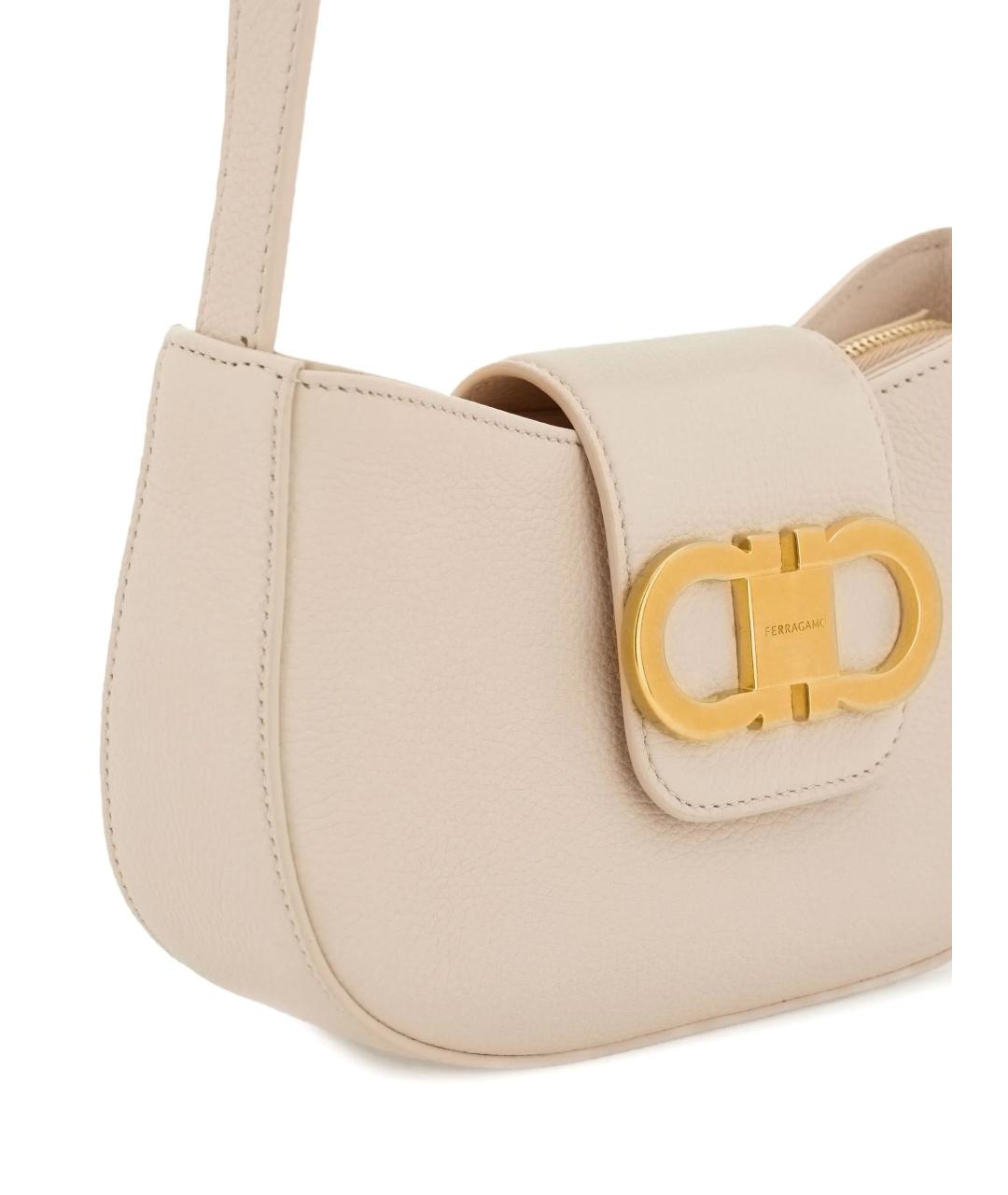 FERRAGAMO Бежевая кожаная сумка через плечо, фото 4