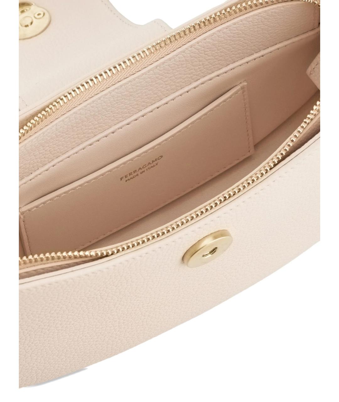 FERRAGAMO Бежевая кожаная сумка через плечо, фото 5