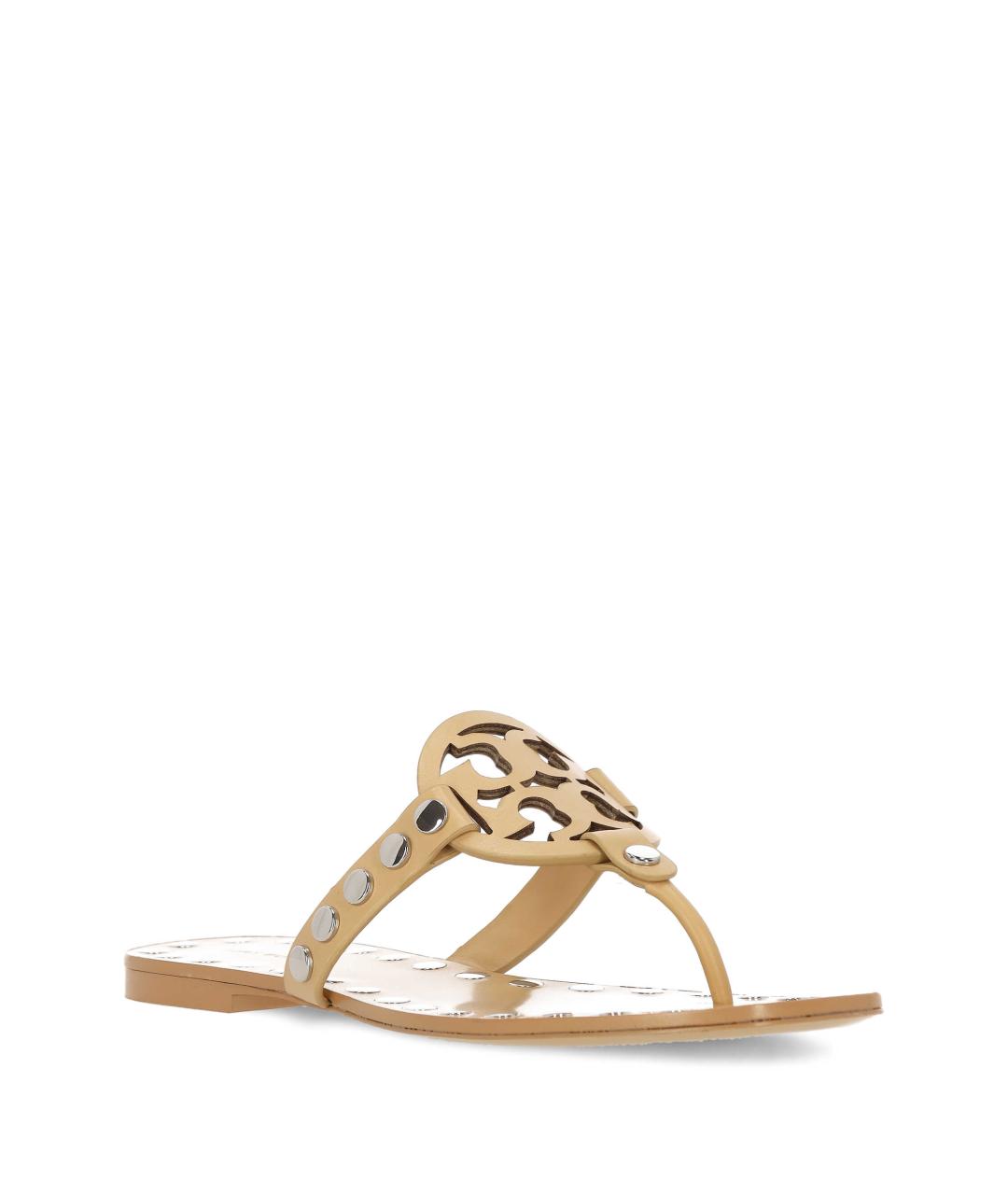 TORY BURCH Бежевые кожаные шлепанцы, фото 2
