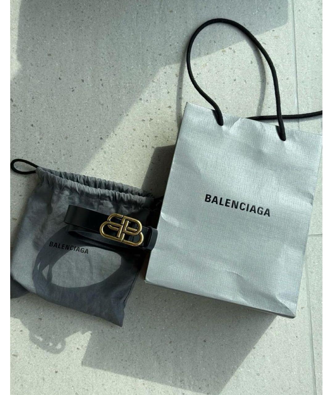 BALENCIAGA Черный кожаный ремень, фото 2