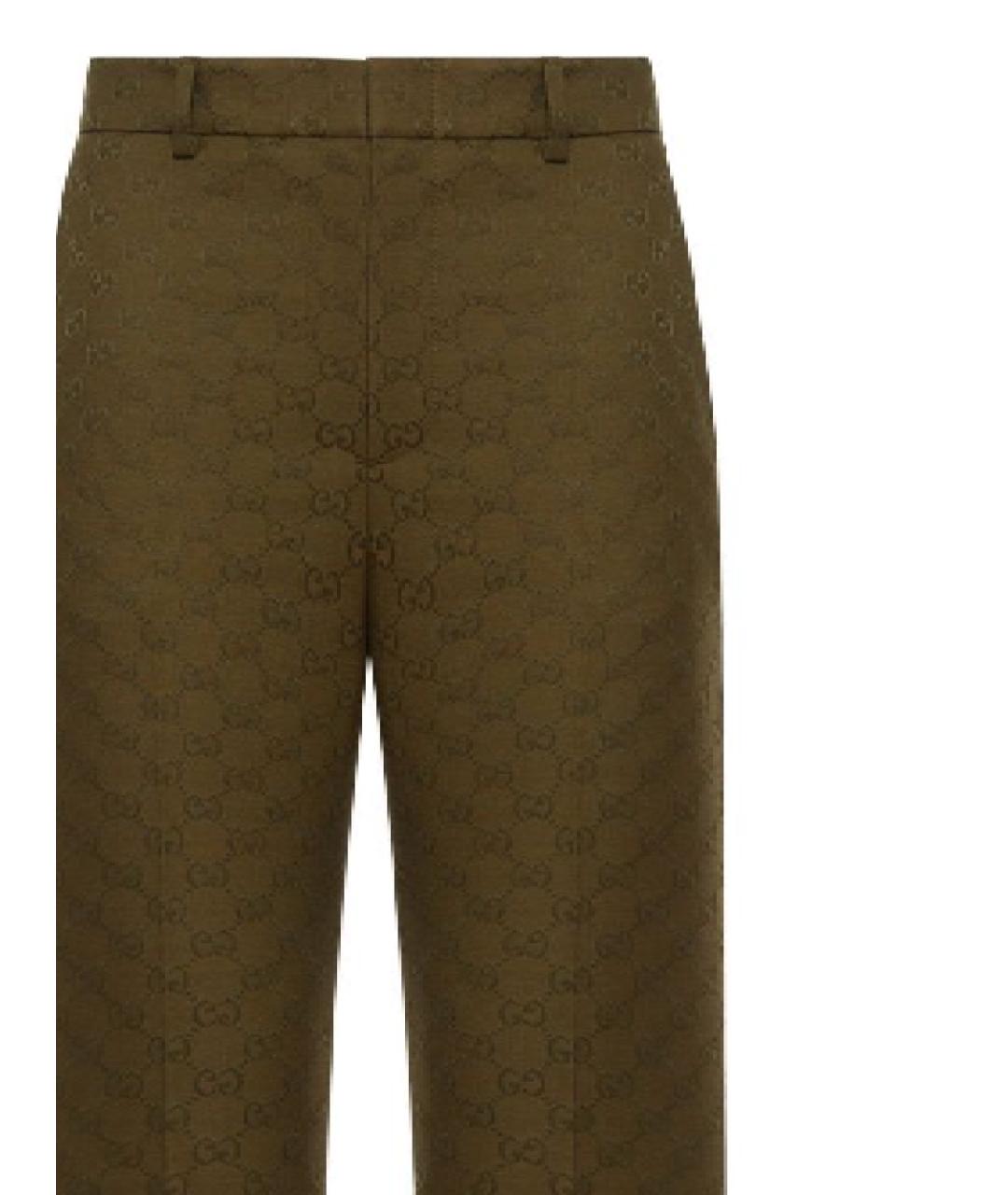 GUCCI Хаки хлопковые прямые брюки, фото 2