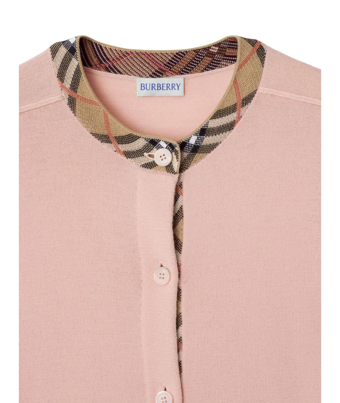BURBERRY Розовый шерстяной кардиган, фото 2