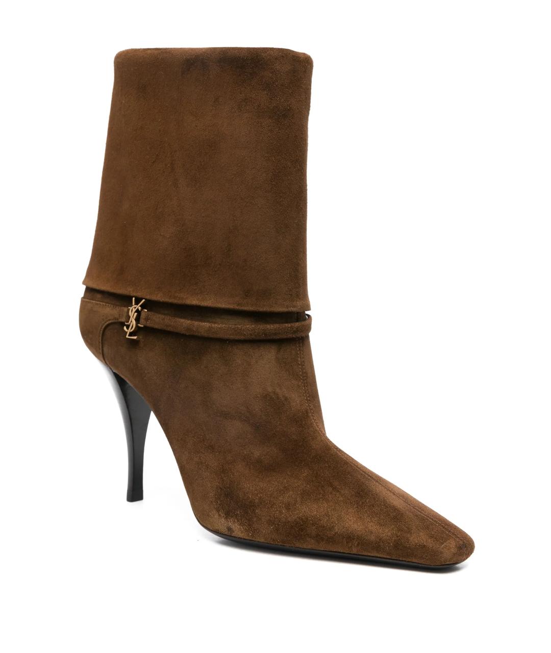 SAINT LAURENT Коричневые замшевые сапоги, фото 2