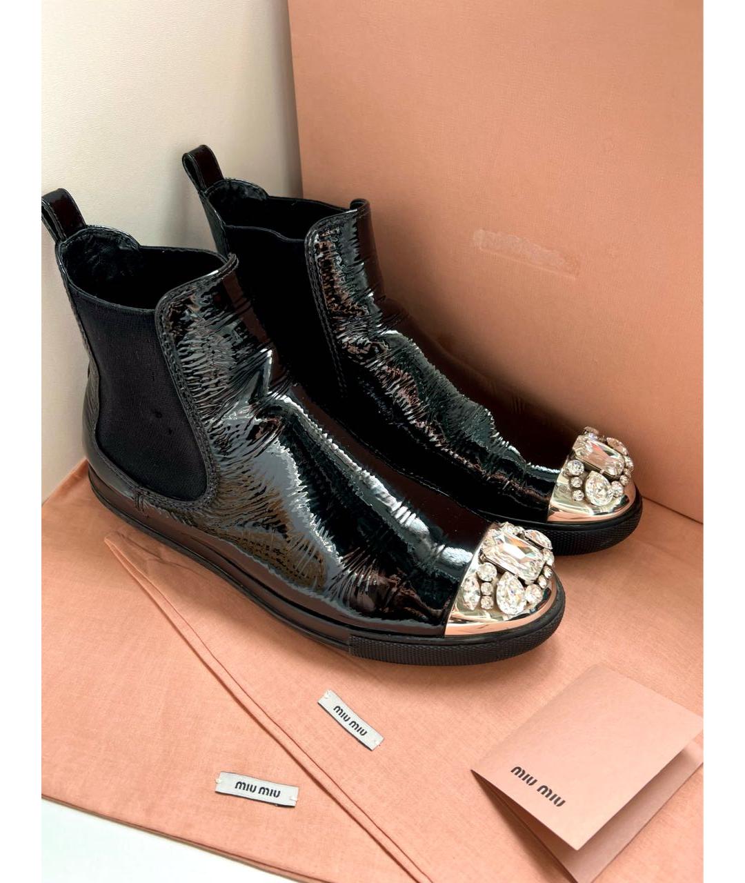 MIU MIU Черные ботинки из лакированной кожи, фото 5