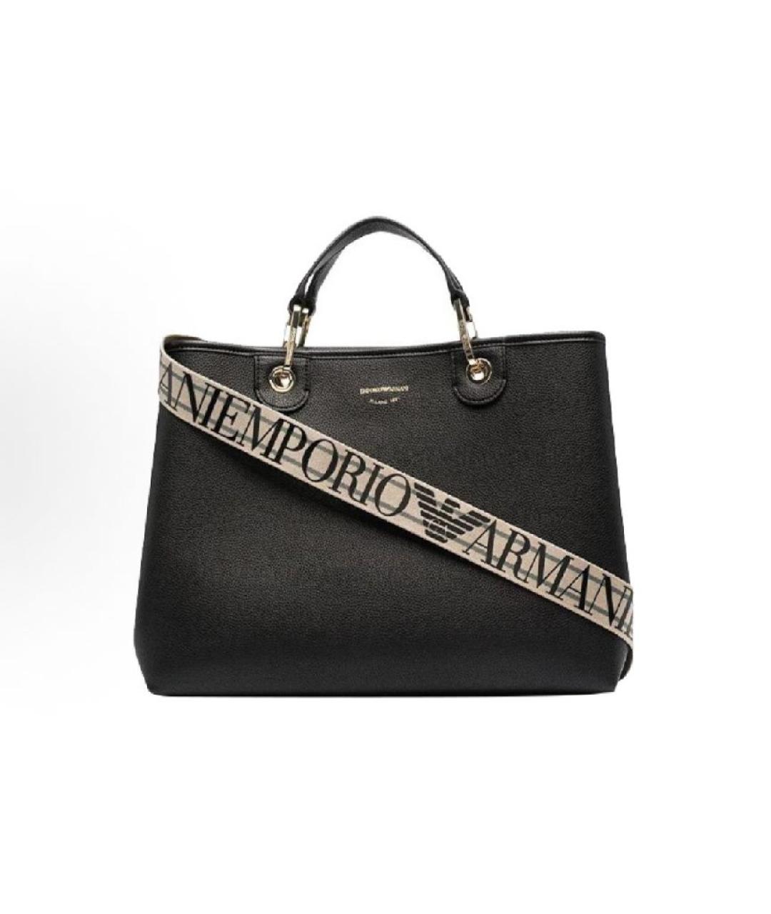 EMPORIO ARMANI Черная кожаная сумка тоут, фото 9