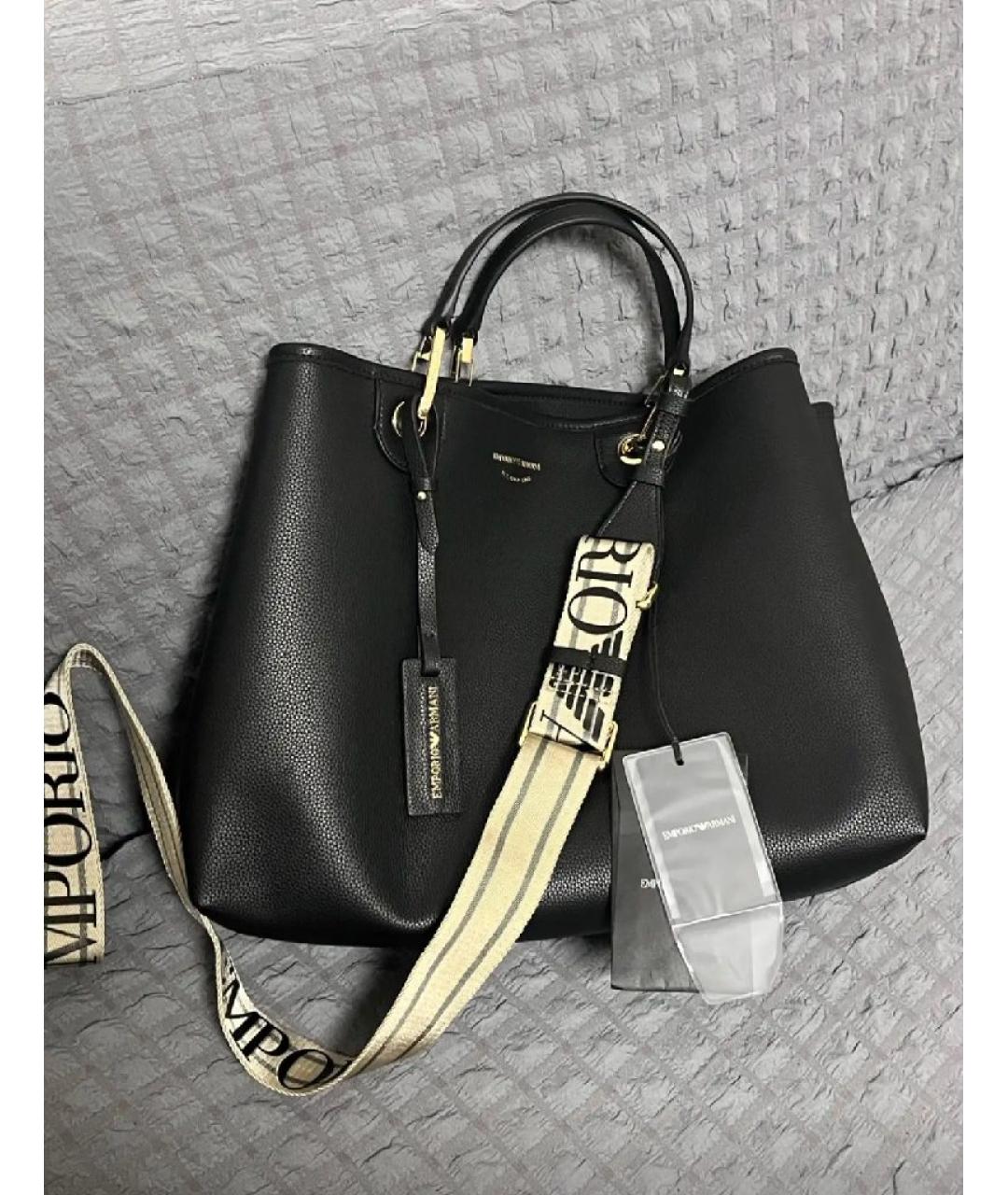 EMPORIO ARMANI Черная кожаная сумка тоут, фото 6