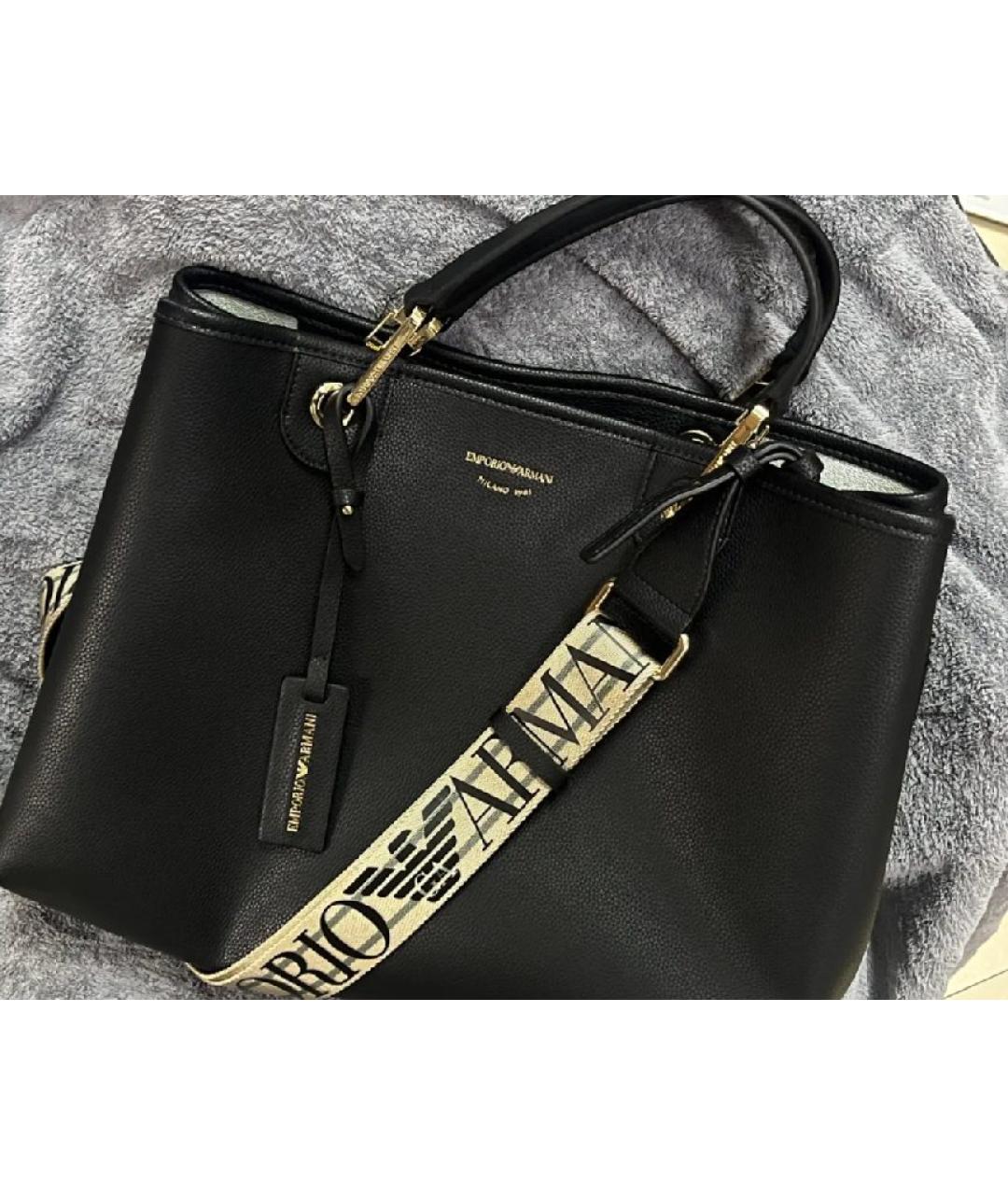 EMPORIO ARMANI Черная кожаная сумка тоут, фото 7
