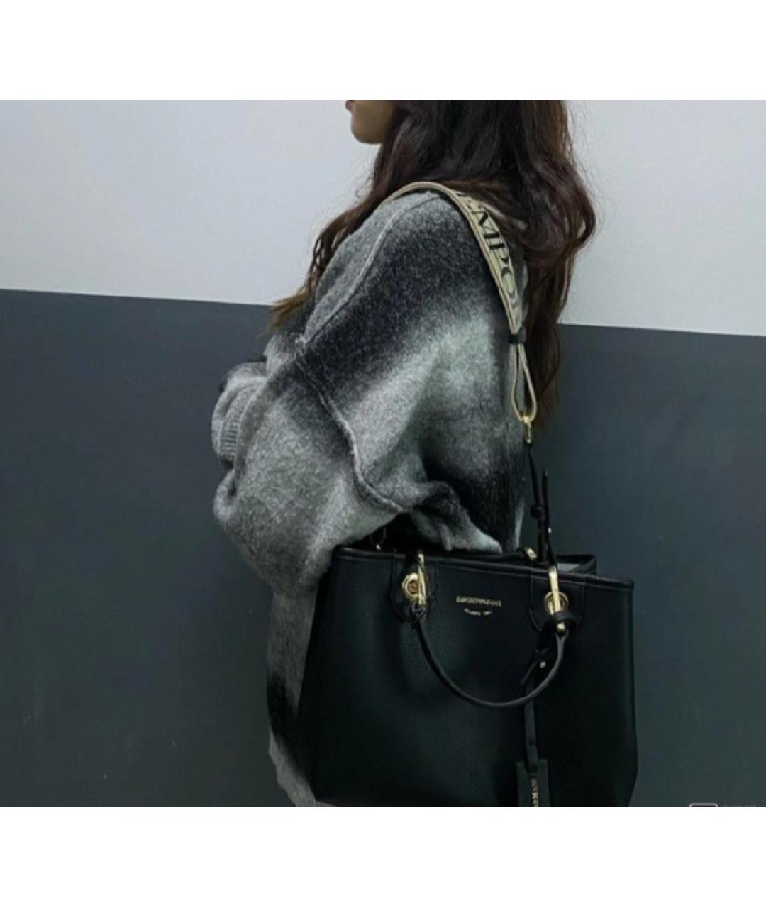 EMPORIO ARMANI Черная кожаная сумка тоут, фото 8