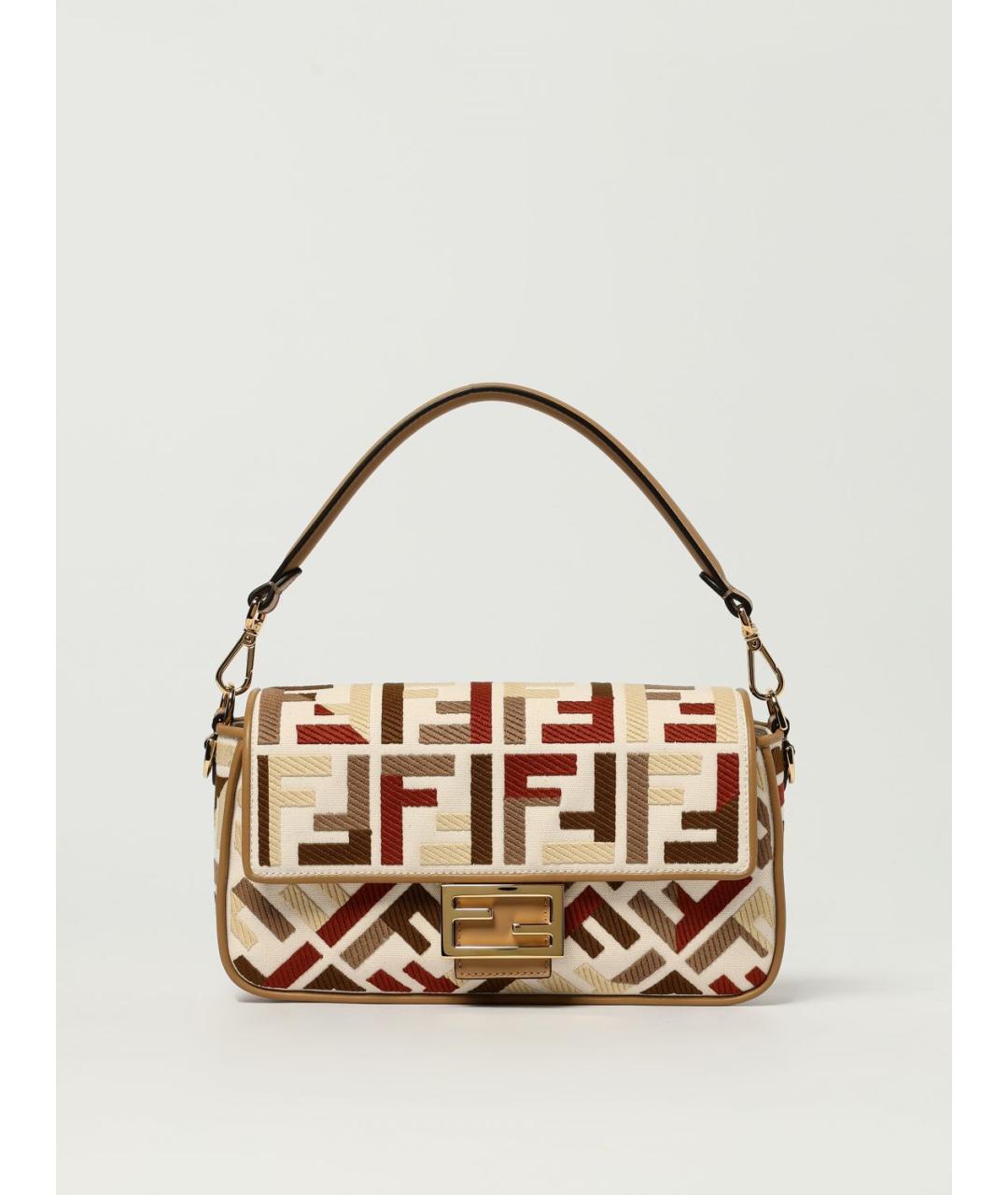 FENDI Бежевая тканевая сумка через плечо, фото 6