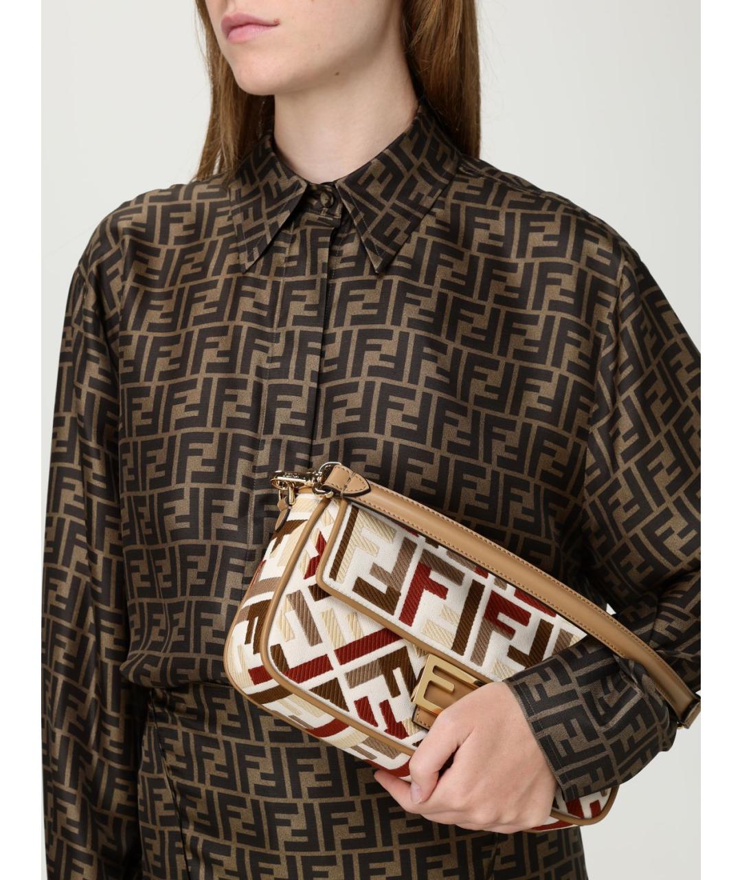 FENDI Бежевая тканевая сумка через плечо, фото 2