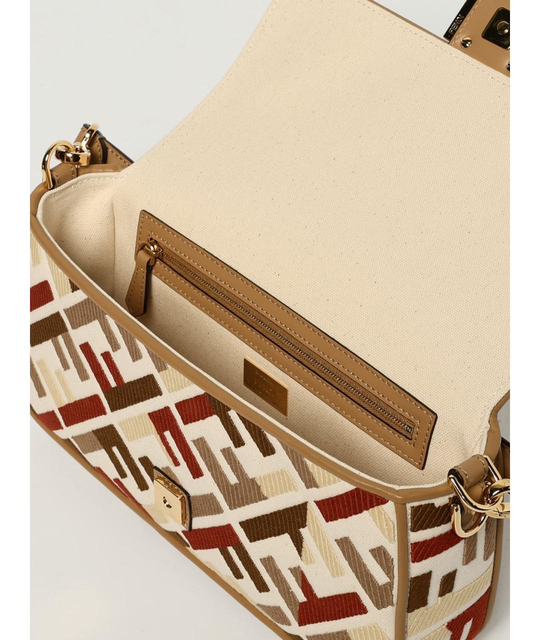 FENDI Бежевая тканевая сумка через плечо, фото 5