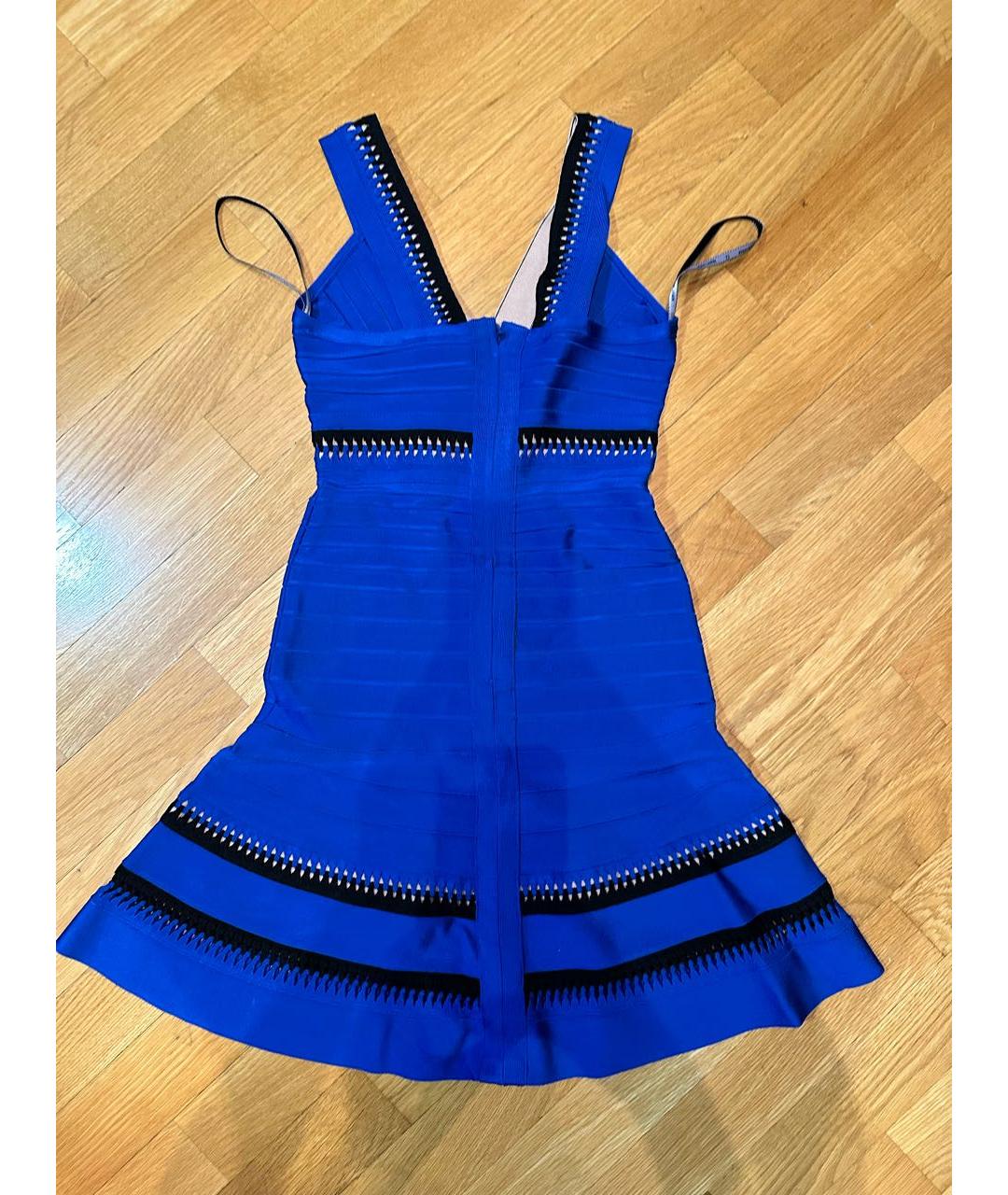HERVE LEGER Синее хлопко-эластановое коктейльное платье, фото 2