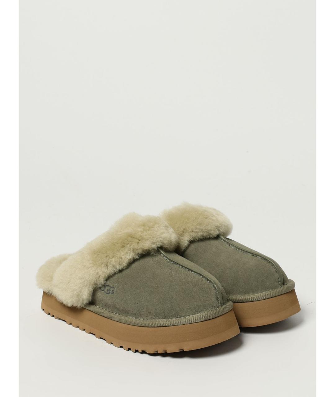 UGG AUSTRALIA Зеленые кожаные сабо, фото 2
