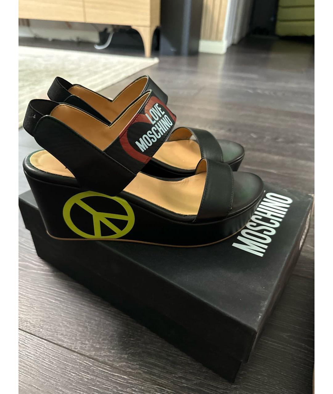 LOVE MOSCHINO Черные кожаные босоножки, фото 4