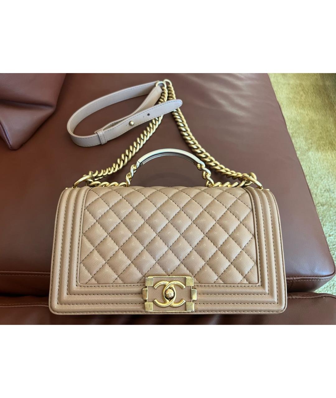 CHANEL Бежевая кожаная сумка через плечо, фото 9