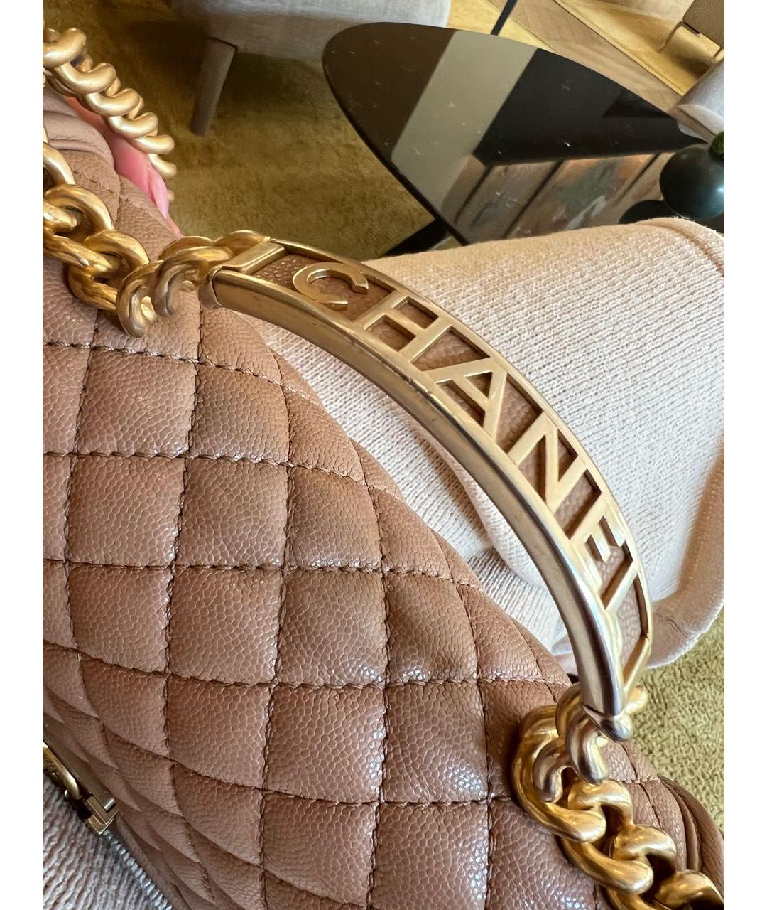 CHANEL Бежевая кожаная сумка через плечо, фото 4