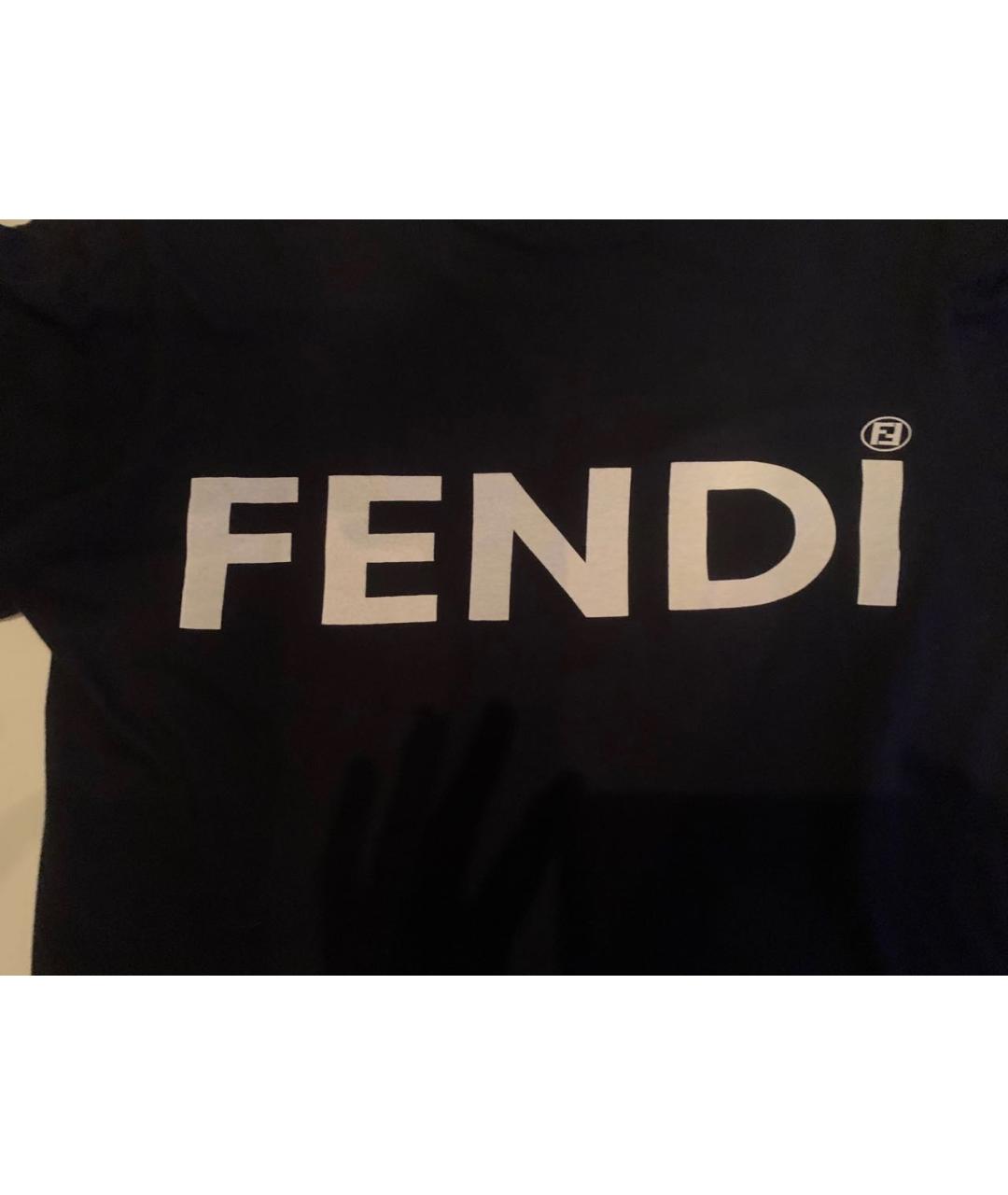 FENDI Темно-синяя хлопковая футболка, фото 2