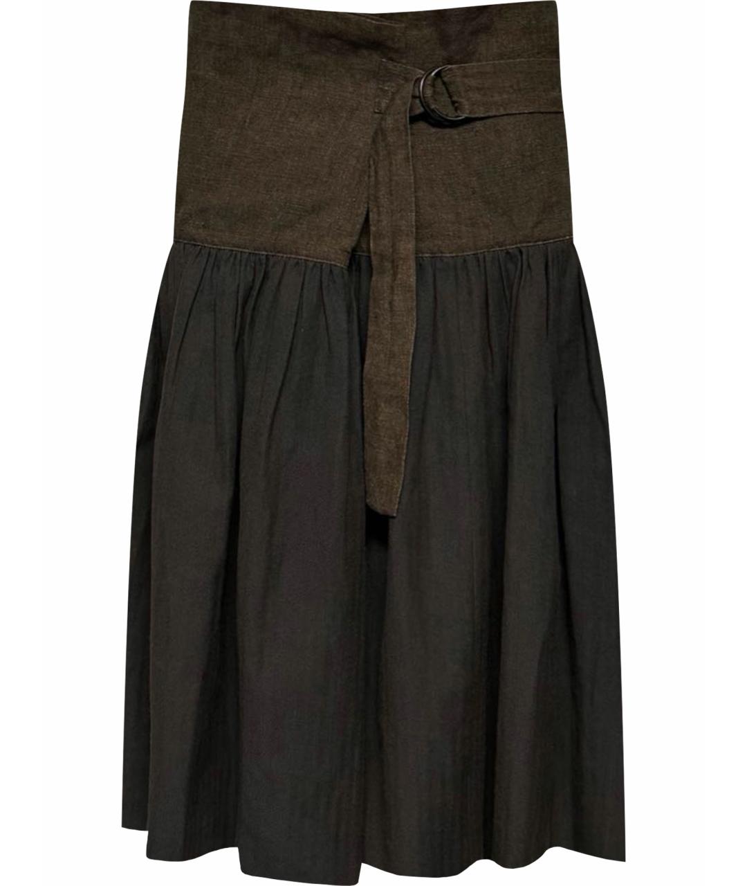 DRIES VAN NOTEN Коричневая льняная юбка миди, фото 1