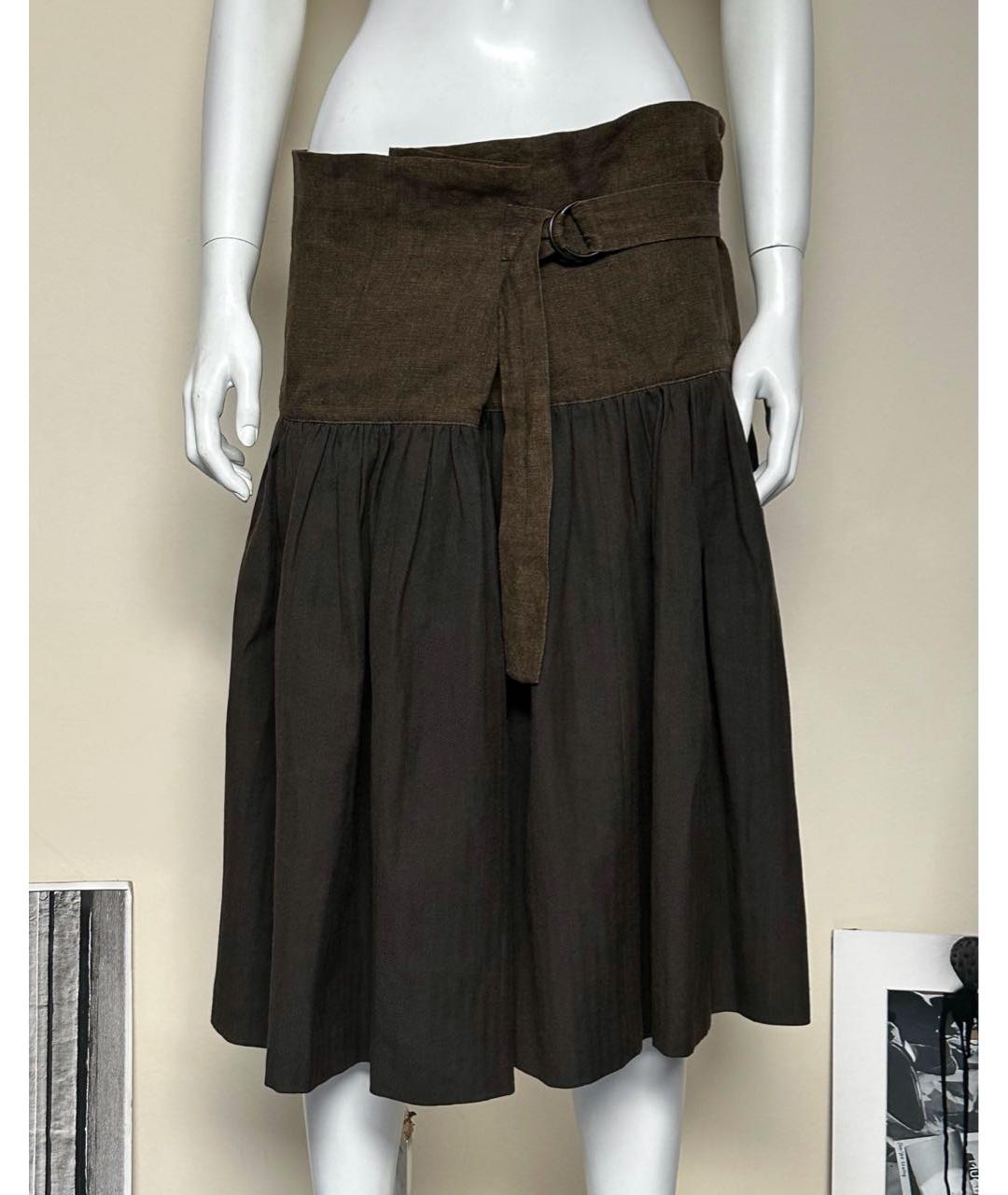 DRIES VAN NOTEN Коричневая льняная юбка миди, фото 6