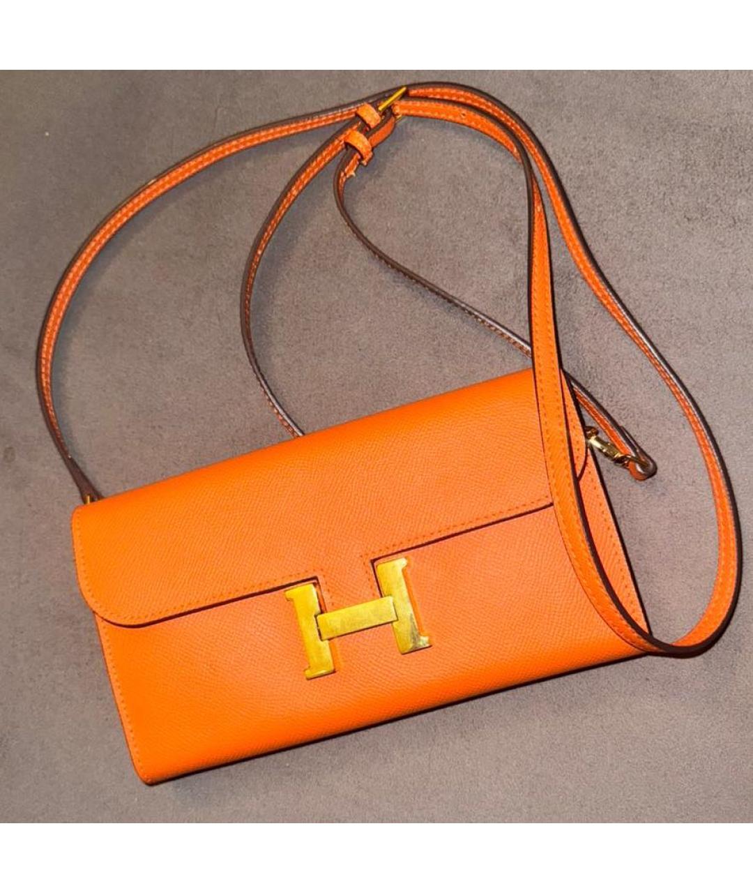 HERMES Оранжевая кожаная сумка через плечо, фото 5