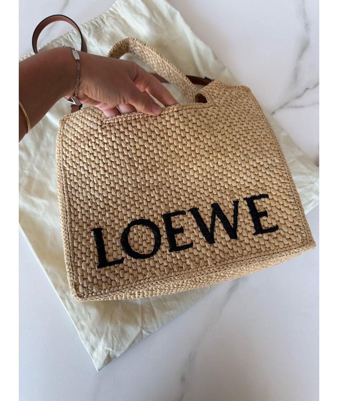 LOEWE Бежевая пелетеная пляжная сумка, фото 4