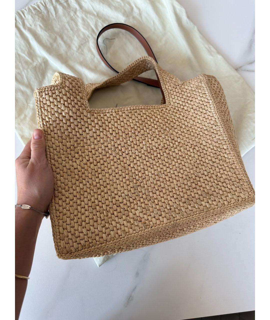 LOEWE Бежевая пелетеная пляжная сумка, фото 5