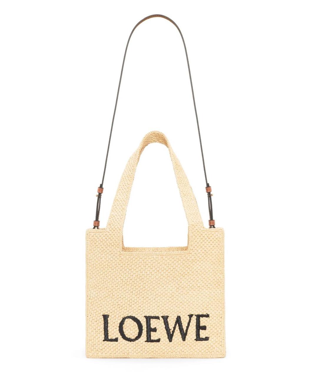 LOEWE Бежевая пелетеная пляжная сумка, фото 2