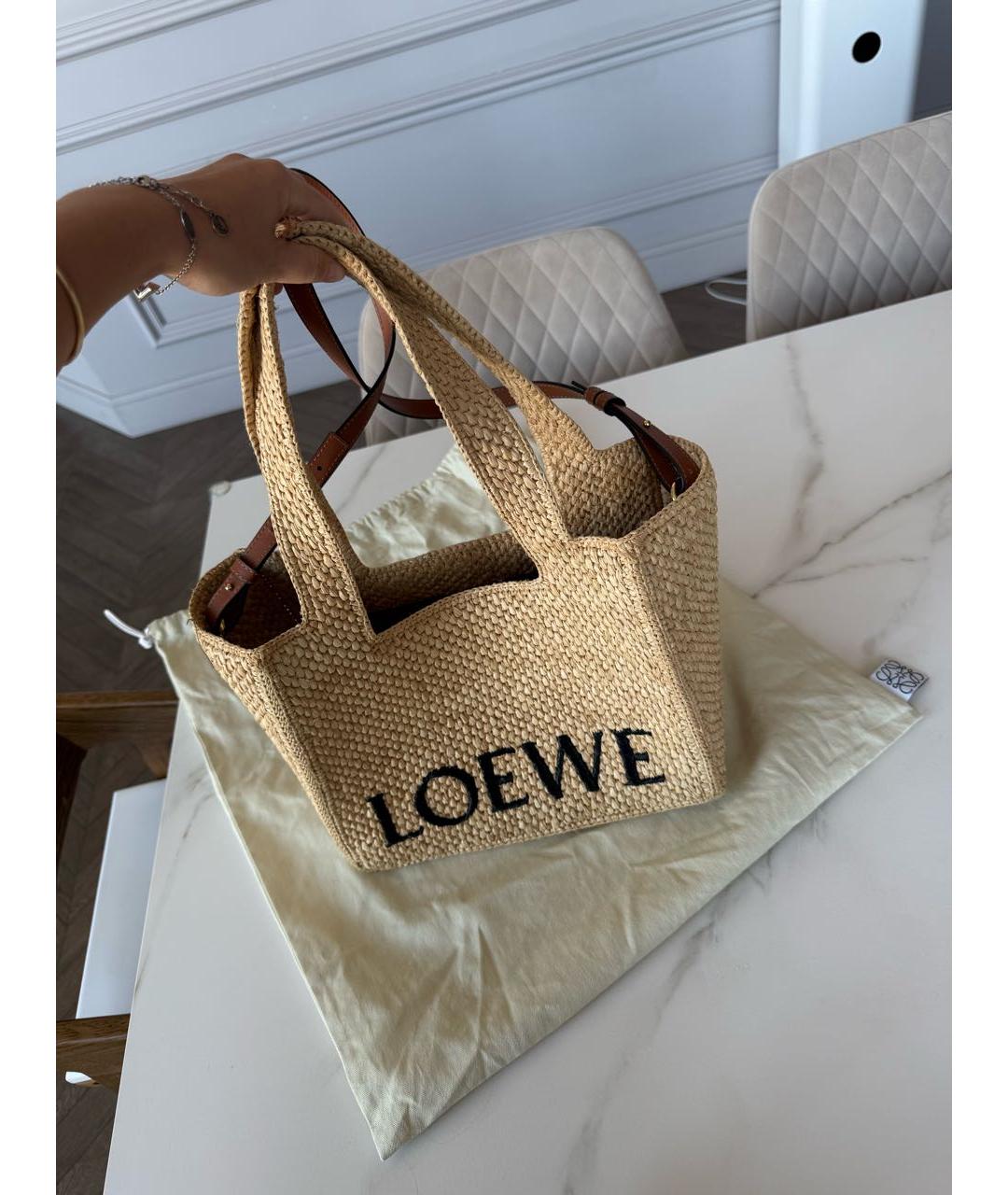 LOEWE Бежевая пелетеная пляжная сумка, фото 3