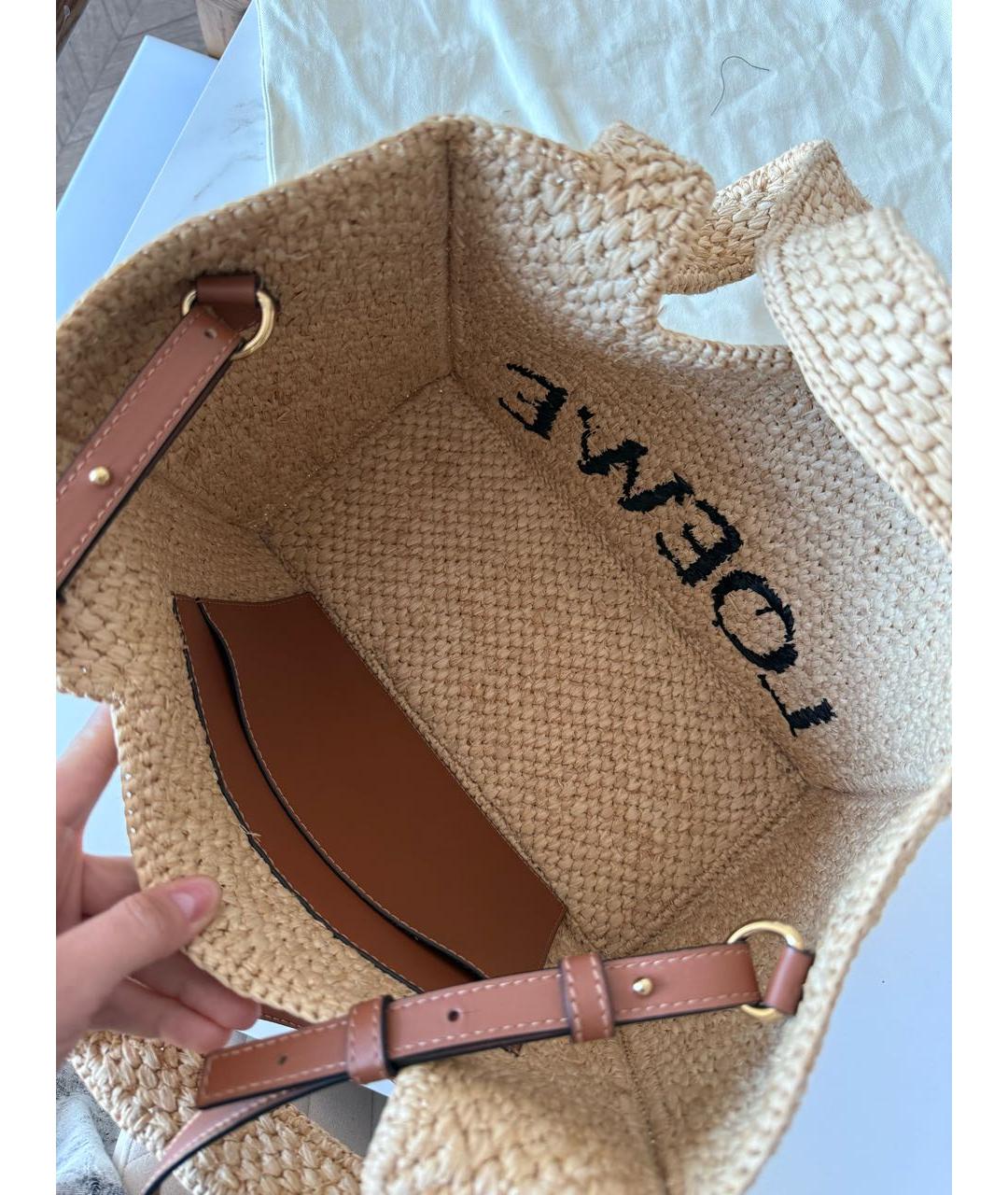LOEWE Бежевая пелетеная пляжная сумка, фото 7