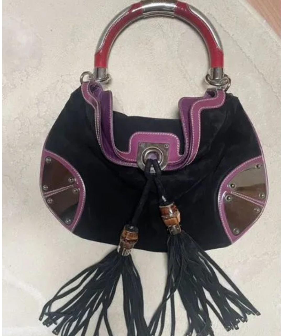 GUCCI Черная замшевая сумка с короткими ручками, фото 6