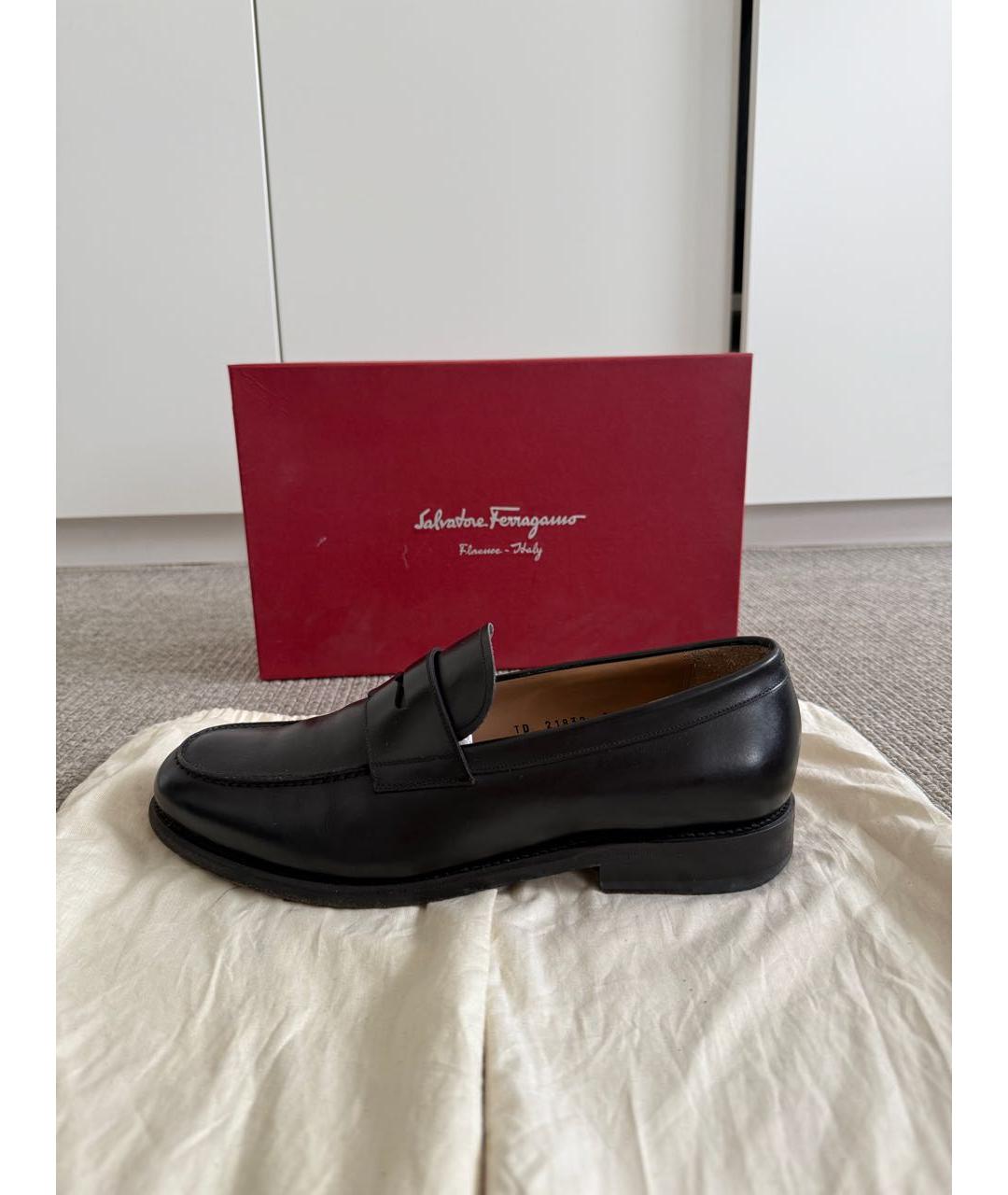 FERRAGAMO Черные кожаные лоферы, фото 6